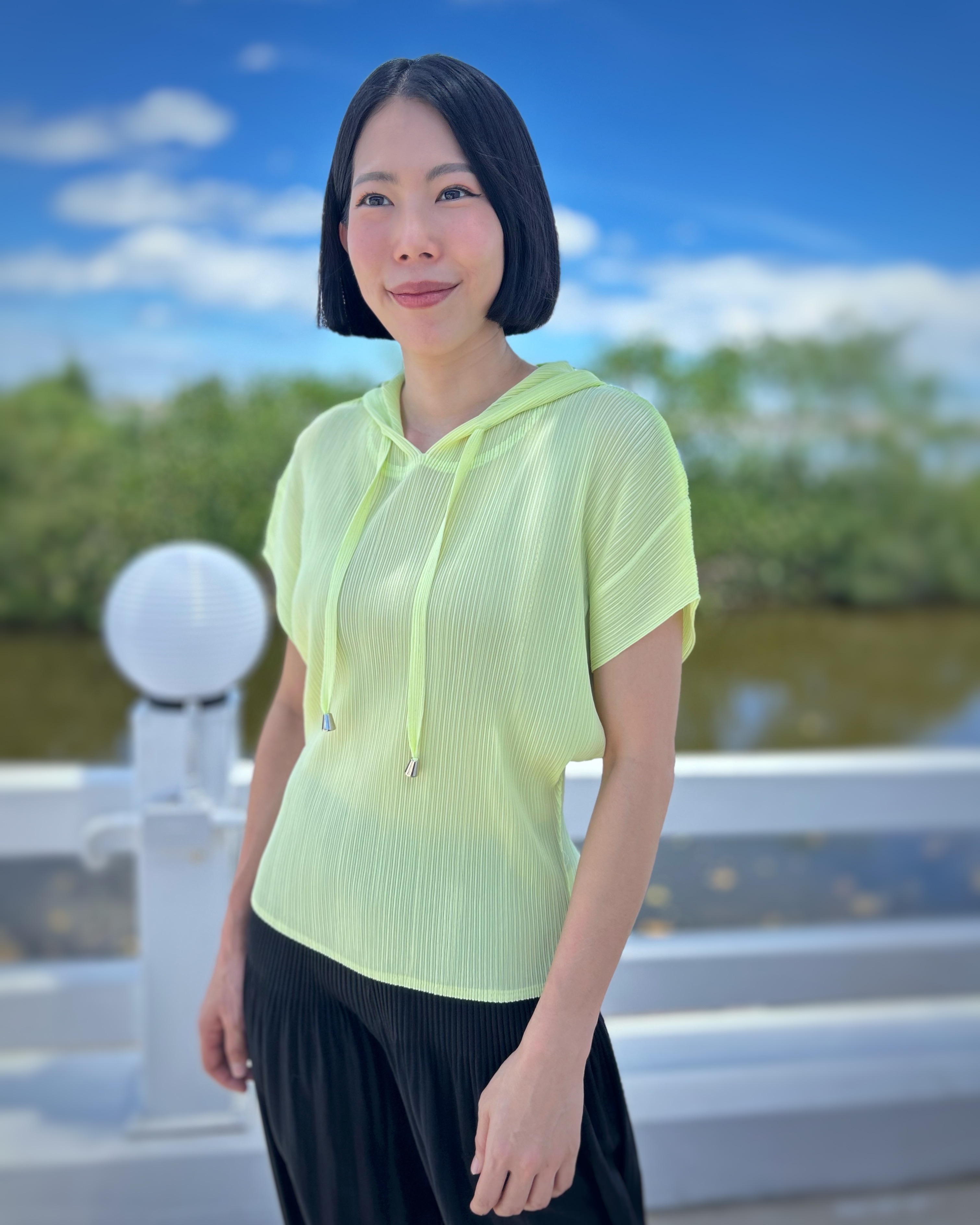 2MUAY รุ่น GJO10546 เสื้ออัดพลีท SHORT SLEEVE PLEATED HOODED PLEATED TOP 10 สี FREE SIZE