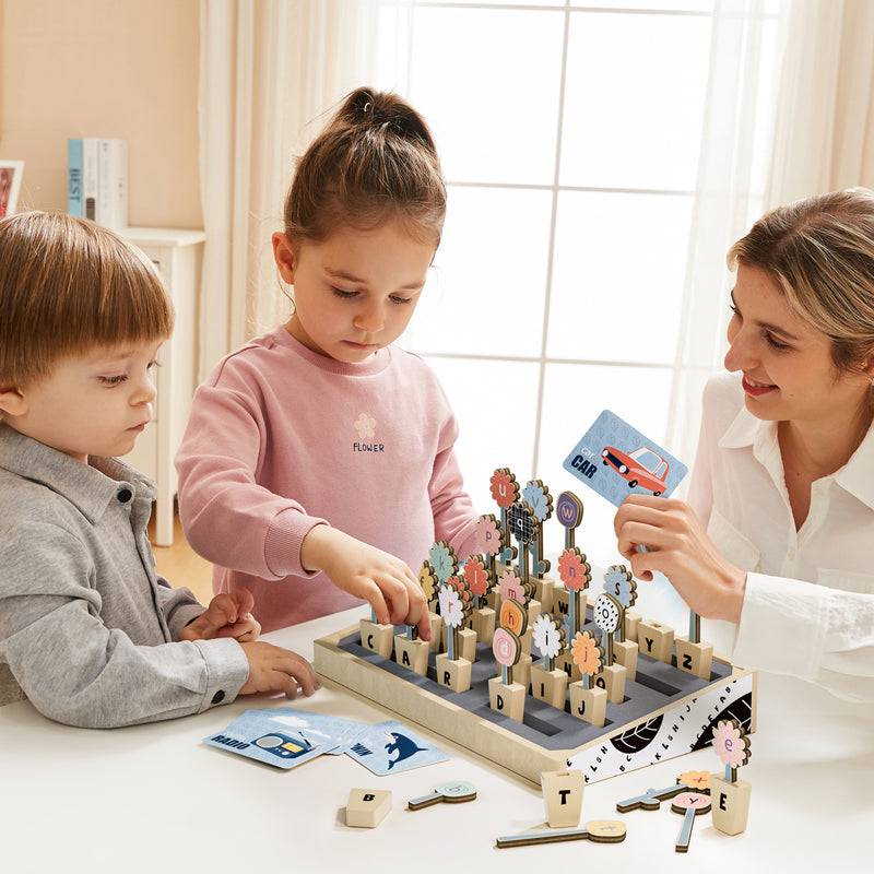 ชุดกระถางดอกไม้แสนสวยเรียนรู้อักษรภาษาอังกฤษ,เกมจับคู่,เขาวงกต เกมส์ไม้, ของเล่นเสริมพัฒนาการ, ของเล่น,แถบแม่เหล็ก สินค้าพร้อมส่ง