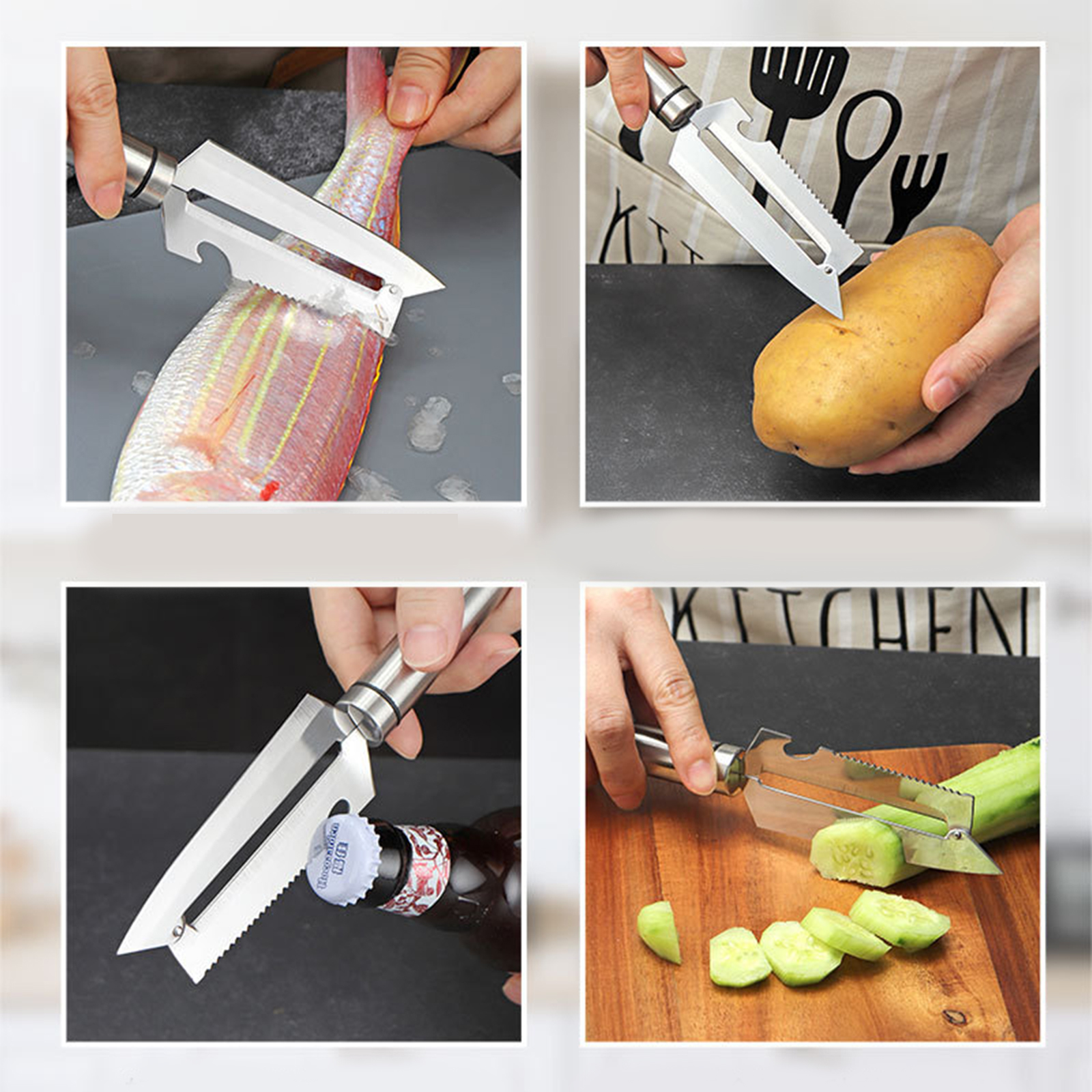 มีดปอกเปลือกใหญ่ สแตนเลส304 มีดปอกอเนกประสงค์ หั่นได้ ขอดเกล็ดปลาได้ เปิดฝาขวดได้ แข็งแรง