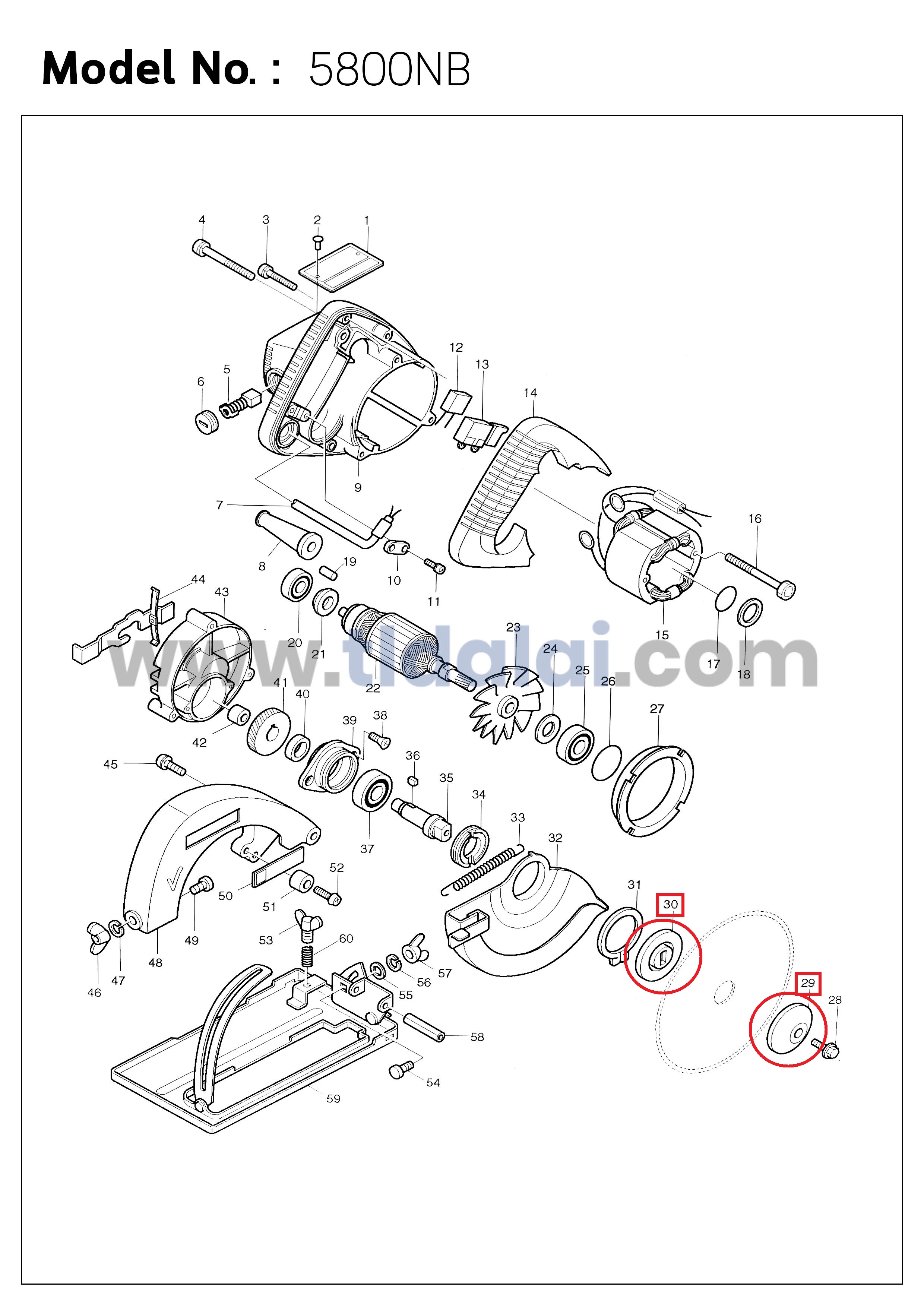 ประกับใบ ล็อคใบ เลื่อยวงเดือน Makita มากีต้า 5600NB, 5606B, 5800NB, 5806B, MT580, MT560, MT582, MT583 (ทุกรุ่นใช้ประกับล็อคใบตัวเดียวกัน)