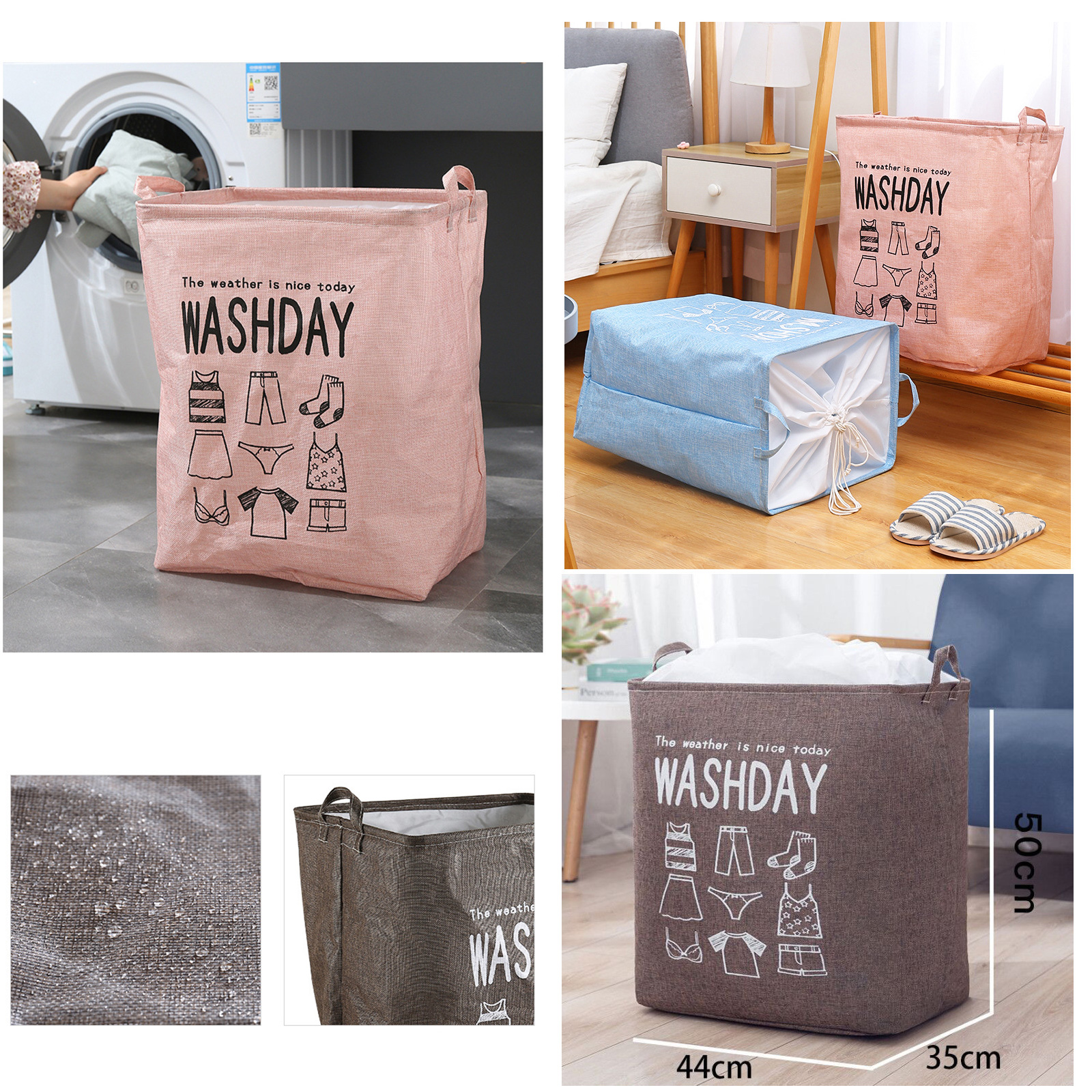 ตะกร้าใส่ผ้า ผ้าดิบ มี2รุ่น กลม / เหลี่ยม พับได้ เก็บของ พับได้ ลายการ์ตูน ดีไซน์สวยงาม มีให้เลือกหลายลาย