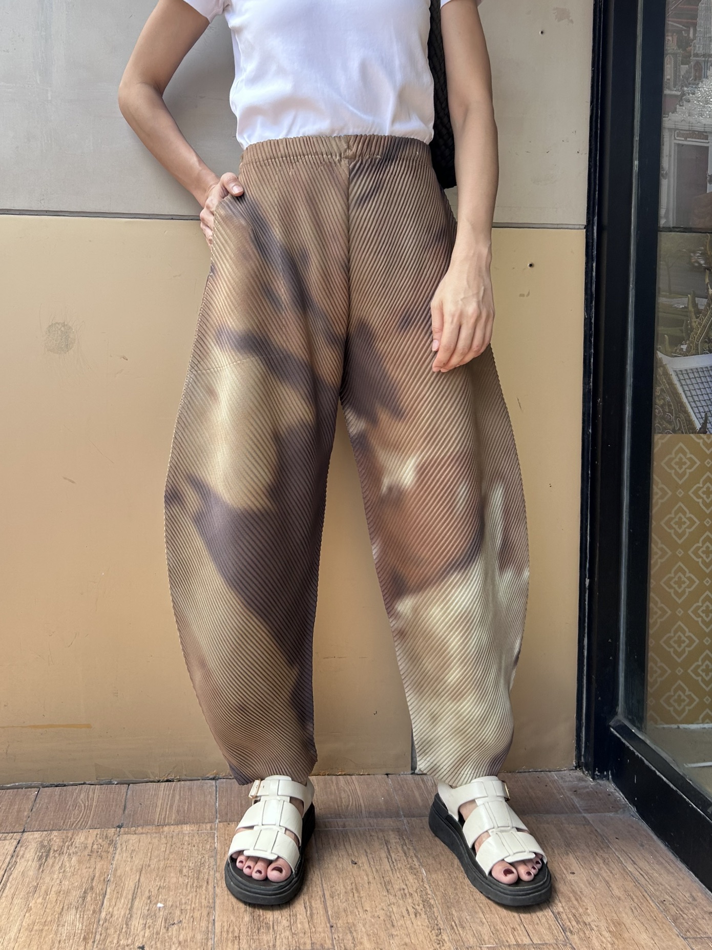 2MUAY รุ่น CX0427 กางเกงพลีทคุณภาพ THICK PRINTED CURVE PLEATED PANTS 2 สี FREE SIZE