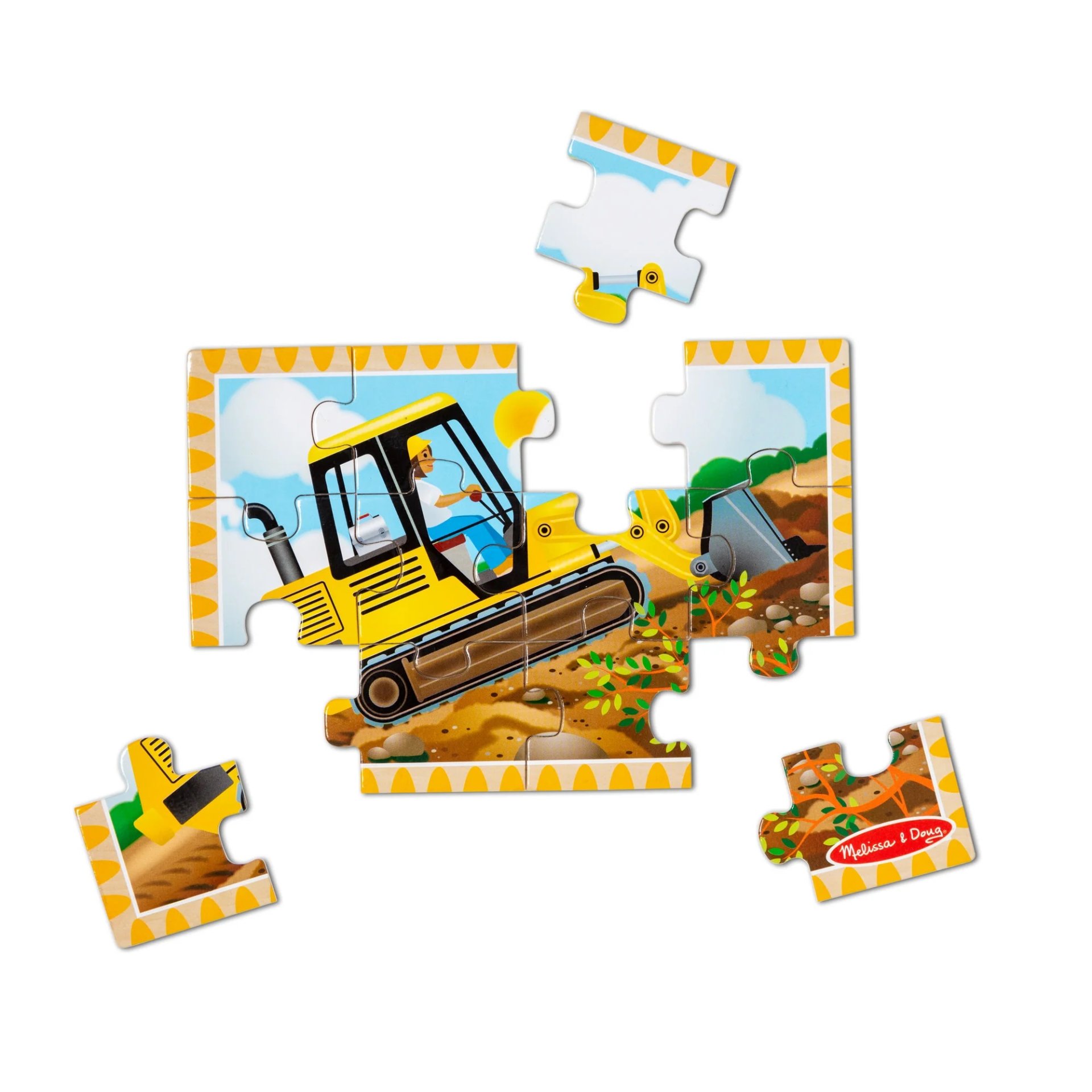 จิ๊กซอไม้12ชิ้นx4ลาย รุ่นรถก่อสร้าง Wooden Jigsaw Puzzles in a Box Construction Melissa & Doug