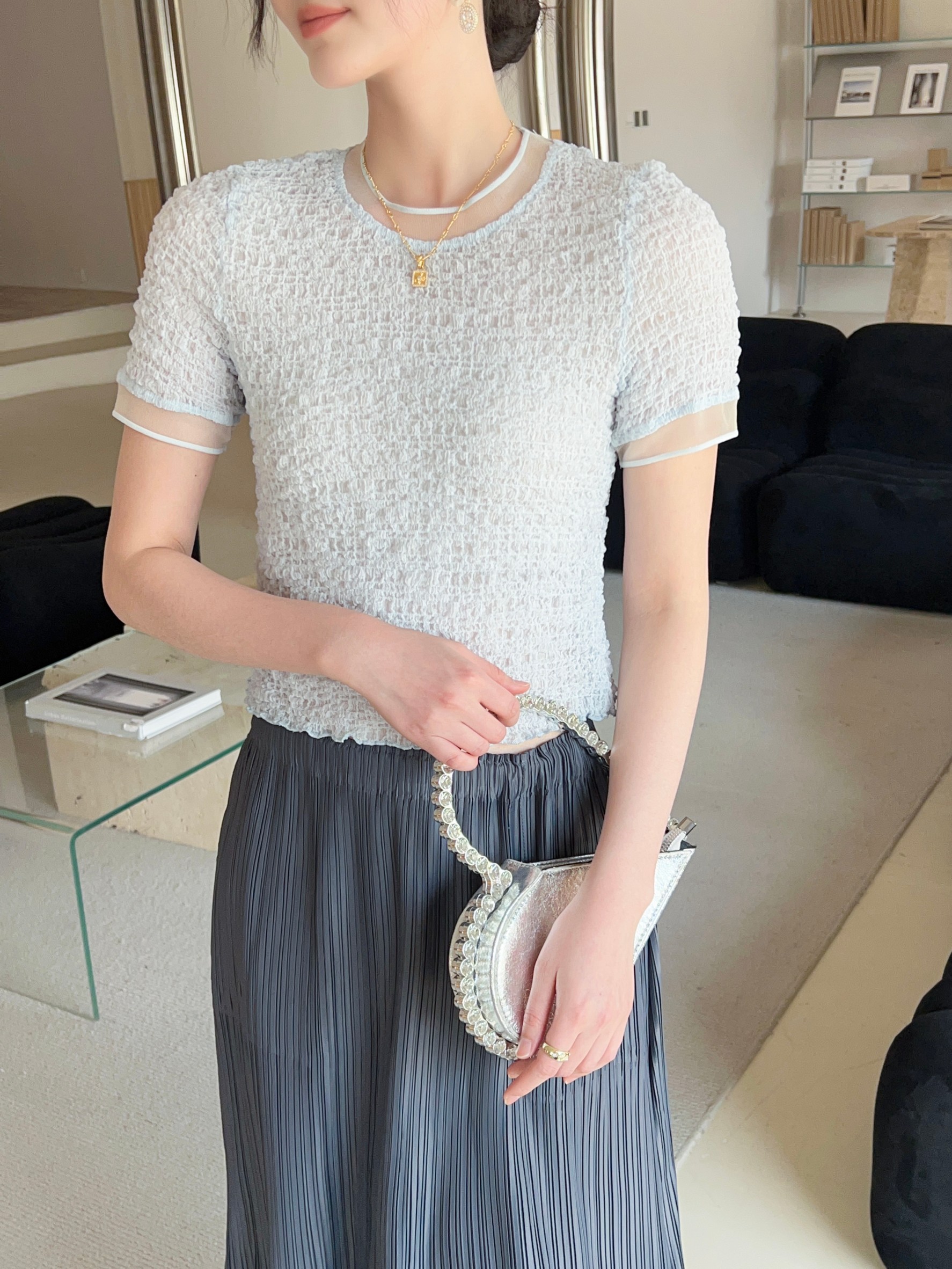 ปรับราคาลง20%!! 2MUAY รุ่น GJO1448 เสื้อพลีทคุณภาพ SMOCK PLEATED TOP 6 สี FREE SIZE