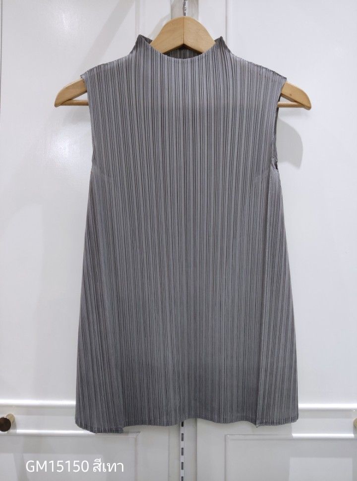 อกถึง48 2MUAY BASIC GM15150 เสื้ออัดพลีท SLEEVELESS HIGH NECK PLEATED TOP 17 สี FREE SIZE