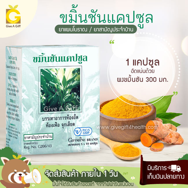 ยาขมิ้นชันแคปซูล บรรเทาอาการท้องอืด ท้องเฟ้อ จุกเสียด แน่นท้อง จากโรคกระเพาะอาหาร