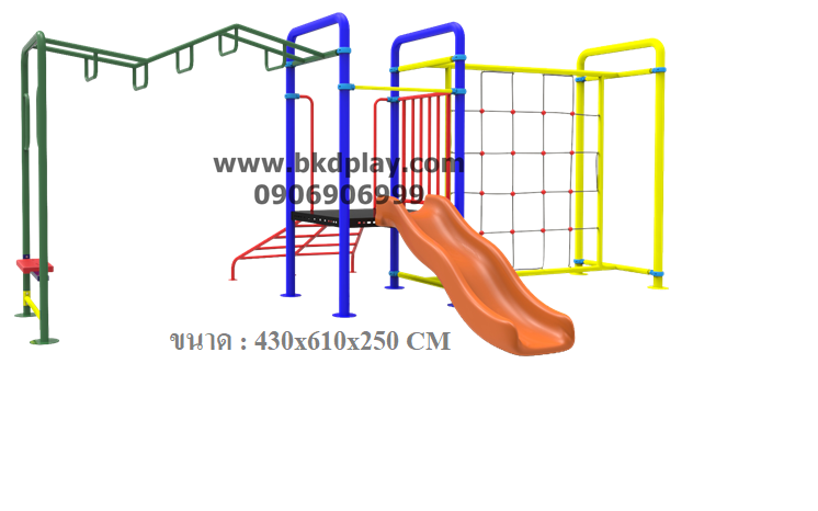 เครืองเล่นสนามเหล็ก ชุดหอสไลด์80+บาร์โหน +ปีนป่ายเชือก ,เครืองเล่นสนามกลางแจ้ง,สนามเด็กเล่น,หมูบ้าน,เทศบาล,สวนสาธารณะ ขนาด : 430x610x250 ซม.