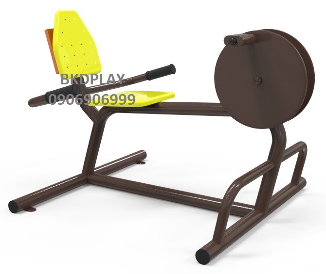 เครื่องออกกำลังกายกลางแจ้งผู้ใหญ่ ,บริหารข้อ เข่าขา แบบจักรยาน ล้อเหล็ก นั่งพิง,ลานกีฬาอเนกประสงค์ ,สวนสาธารณะ ,เทศบาล ,หมู่บ้าน ,ผลิตในไทย ,สั่งทำตามสีที่ต้องการได้ ขนาด 60x140x80 ซม.