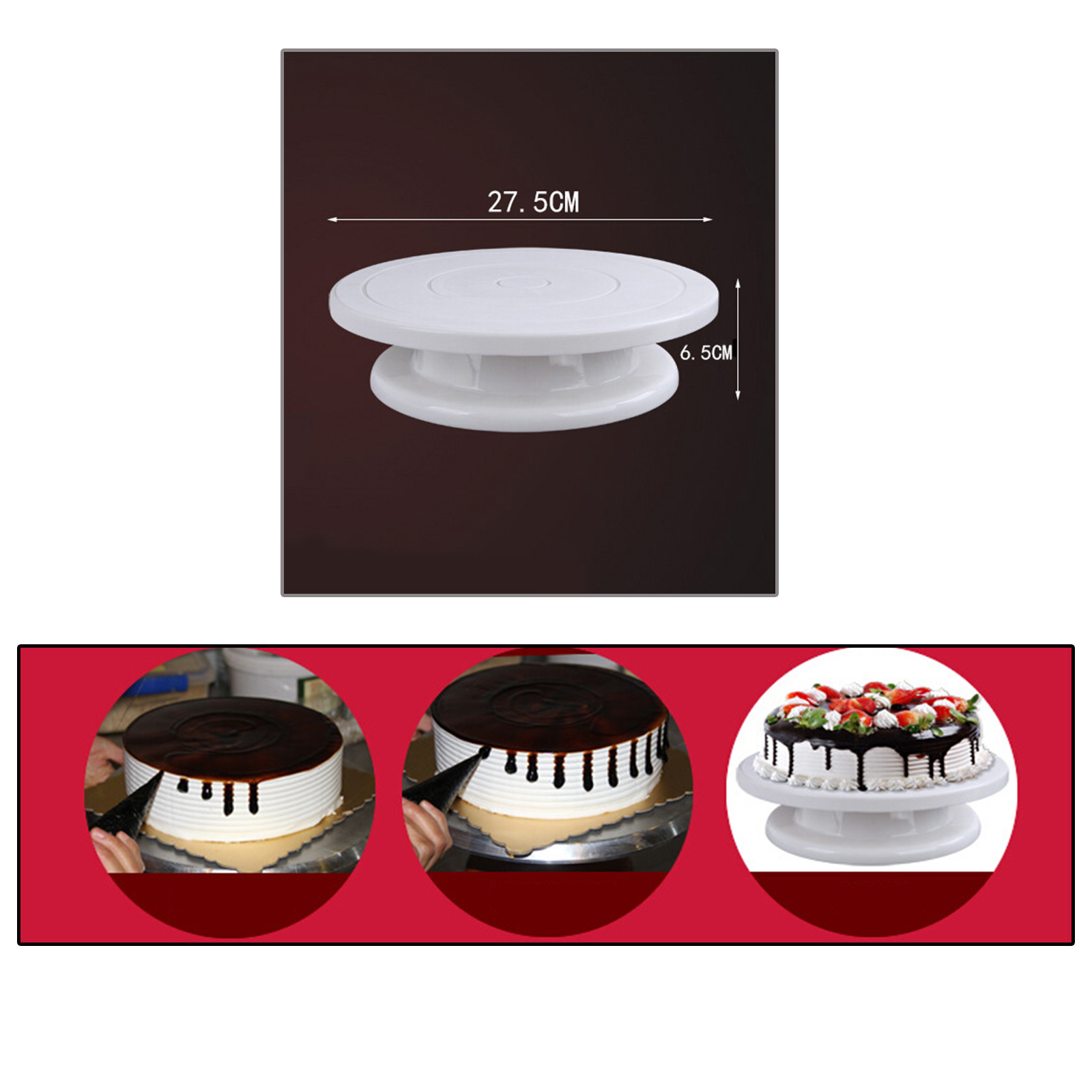 🔥Sale ลดราคา🔥 แท่นหมุนแต่งหน้าเค้ก อุปกรณ์ช่วยทำเบเกอร์รี่ พลาสติก PP ขนาด27.5x6.5cm เกรดอาหาร ปลอดภัยไร้สารตกค้าง