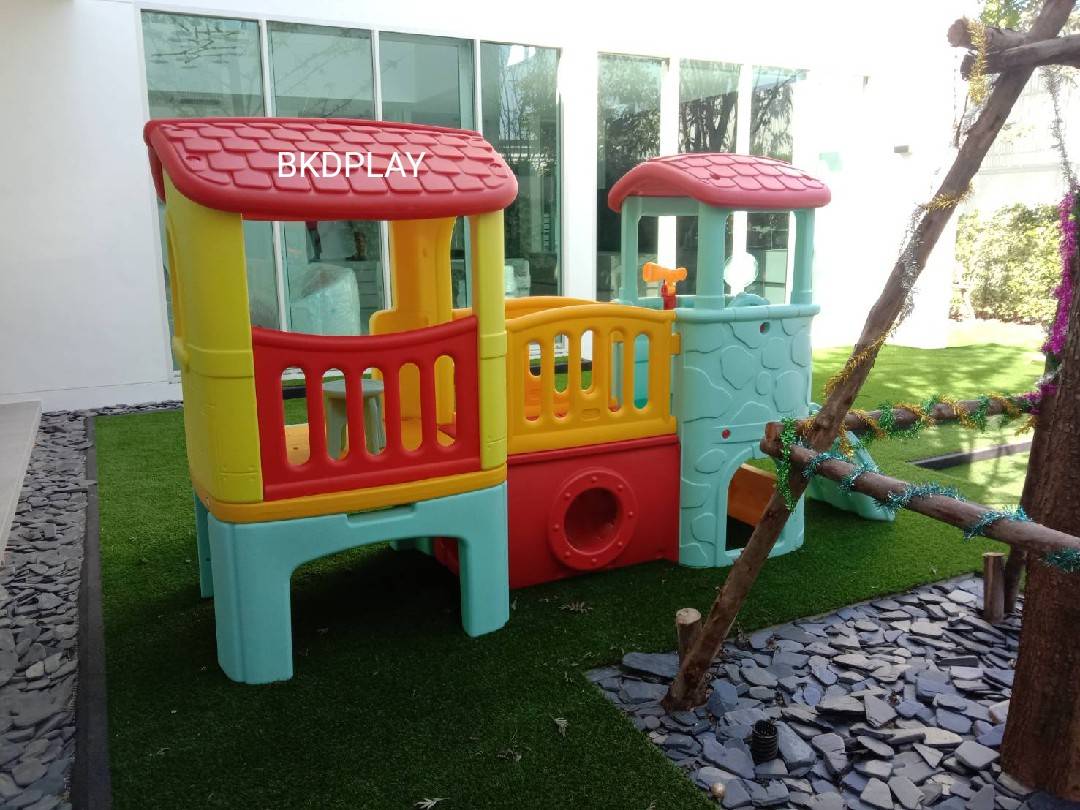 บ้านเด็กวินเทจ สีพาสเทล, สไลเดอร์พร้อมปีนป่าย บ้านสไลเดอร์ของเล่น บ้านน้อยสองชั้น กระดานลื่นพลาสติก,บ้านมีสไลเดอร์ , เครื่องเล่นสนาม พร้อมส่ง