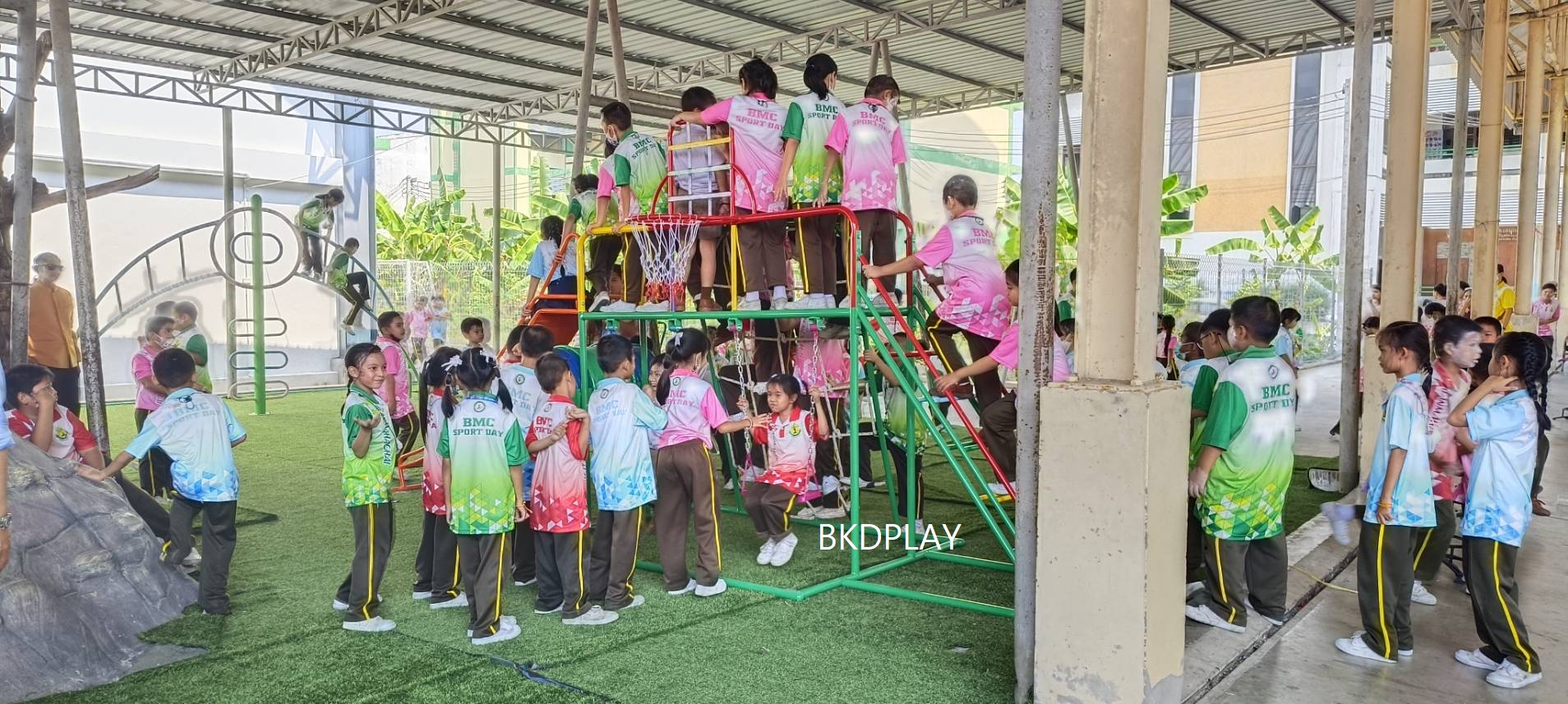 ชุดรวม E เชือกถักใหญ่ ประกอบด้วยสไลเดอร์ชิงช้าปีนป่ายแป้นบาสและถังลอดถ้ำ กระดานลื่นเหล็ก เครื่องเล่นสนามกลางแจ้ง เครื่องเล่นสนามเหล็ก OutdoorPlayground,ผลิตเครื่องเล่นสนาม,เครื่องเล่นในสนามเด็กเล่น,เครื่องเล่นงบสพฐ.,ประชารัฐ, ราคาโรงงาน