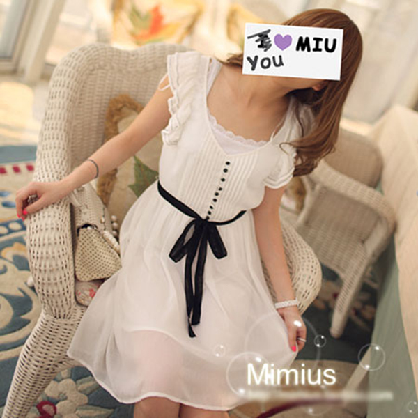 [SALE] เดรสสั้นผ้าชีฟองแต่งระบาย มีซับในเต็มตัว MIMIUS-10301