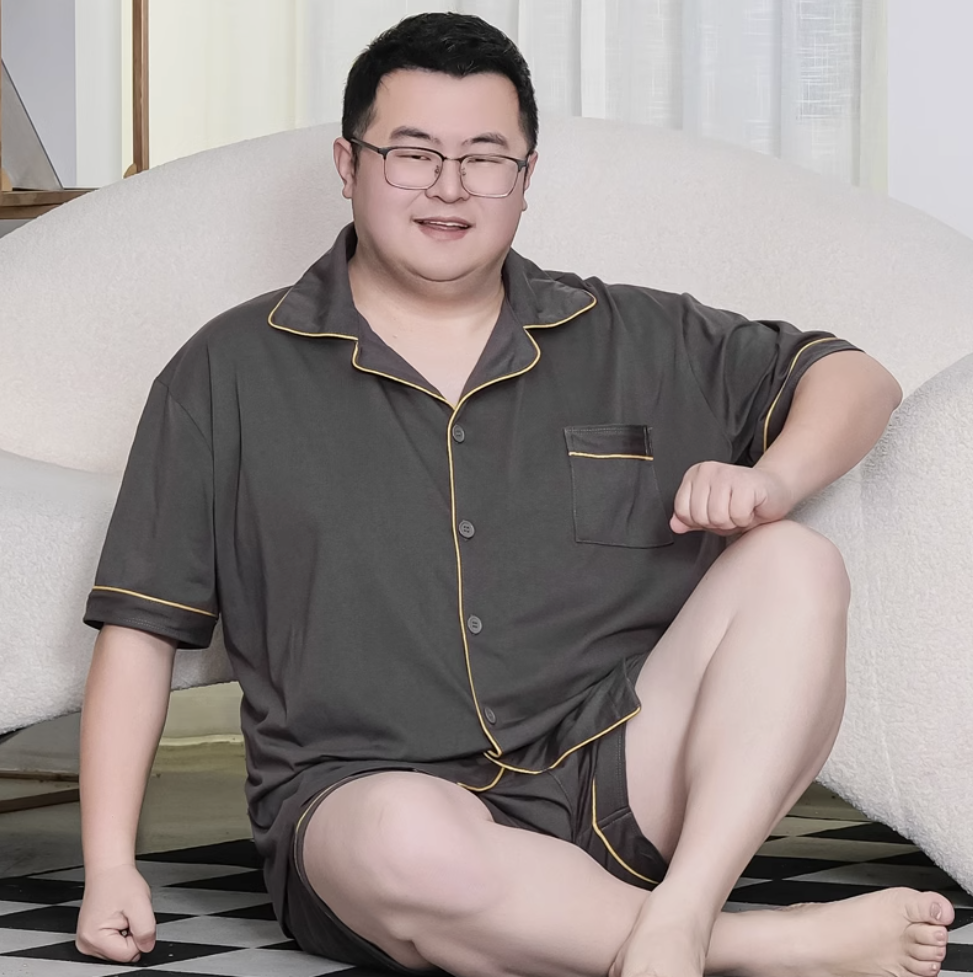 ชุดนอนผู้ชาย ไซส์ใหญ่ ชุดนอนผู้ชายอ้วน สีเทา เนื้อผ้านิ่ม
