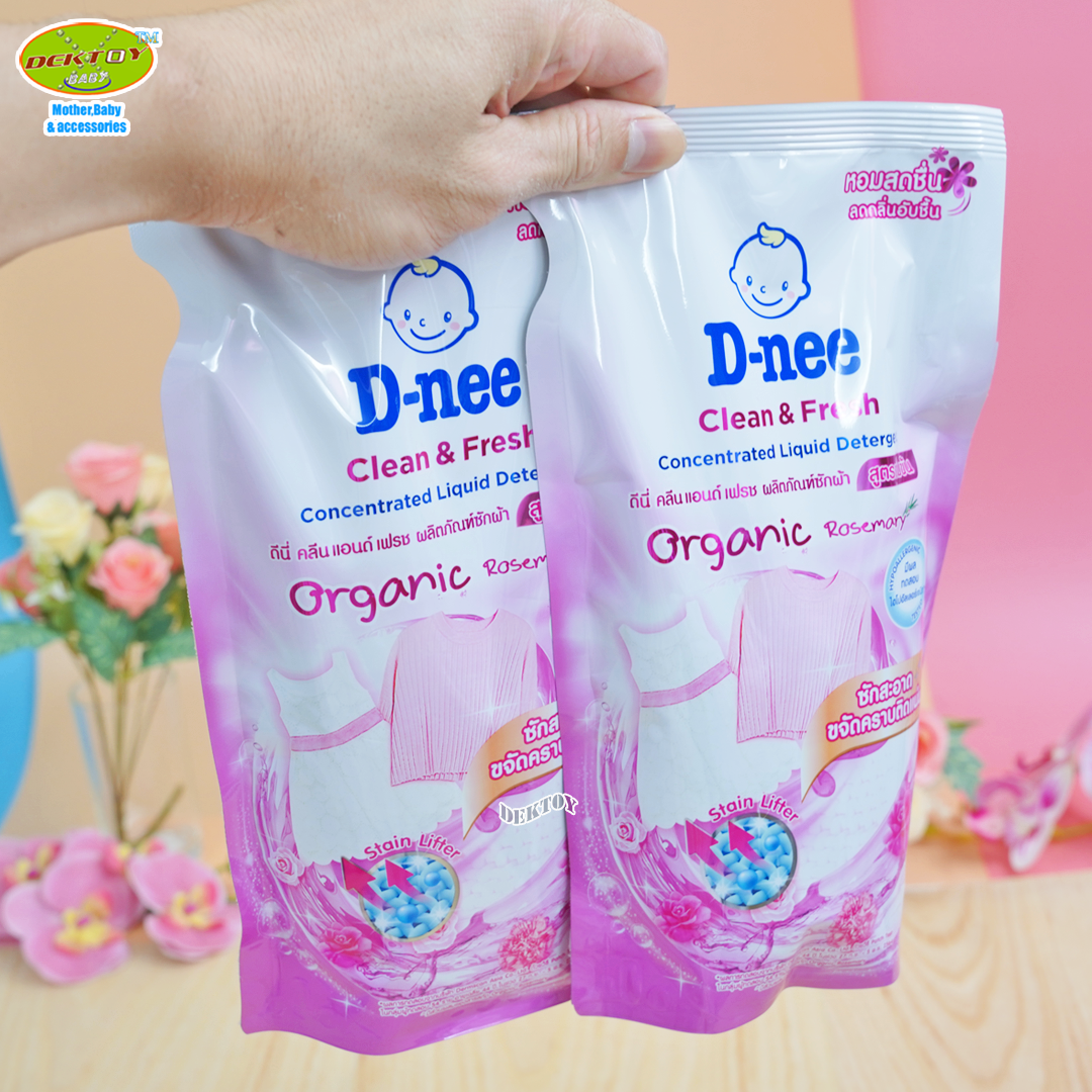 ยกลัง 12 ถุง D-nee ดีนี่ น้ำยาซักผ้าสูตรเข้มข้น คลีน แอนด์ เฟรช Clean & Fresh Organic Rosemary สีชมพู