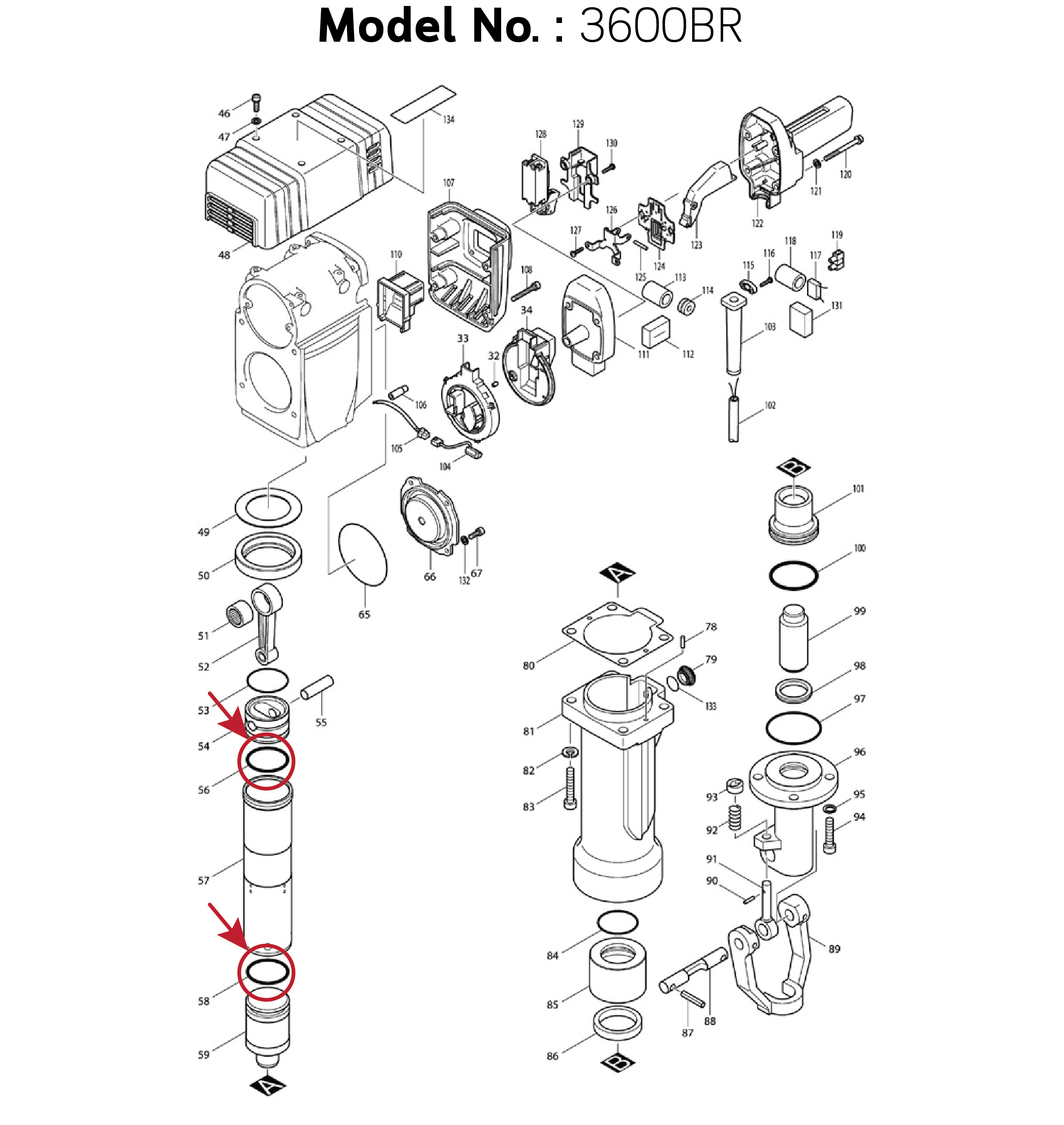 โอริงลูกสูบ ลูกกระทุ้ง (แท้) สกัด Makita มากีต้า รุ่น HM1801 #56, HM1800 #65, HM1810 #58 (213666-9) (อะไหล่แท้ 100%) โอริง 52X6