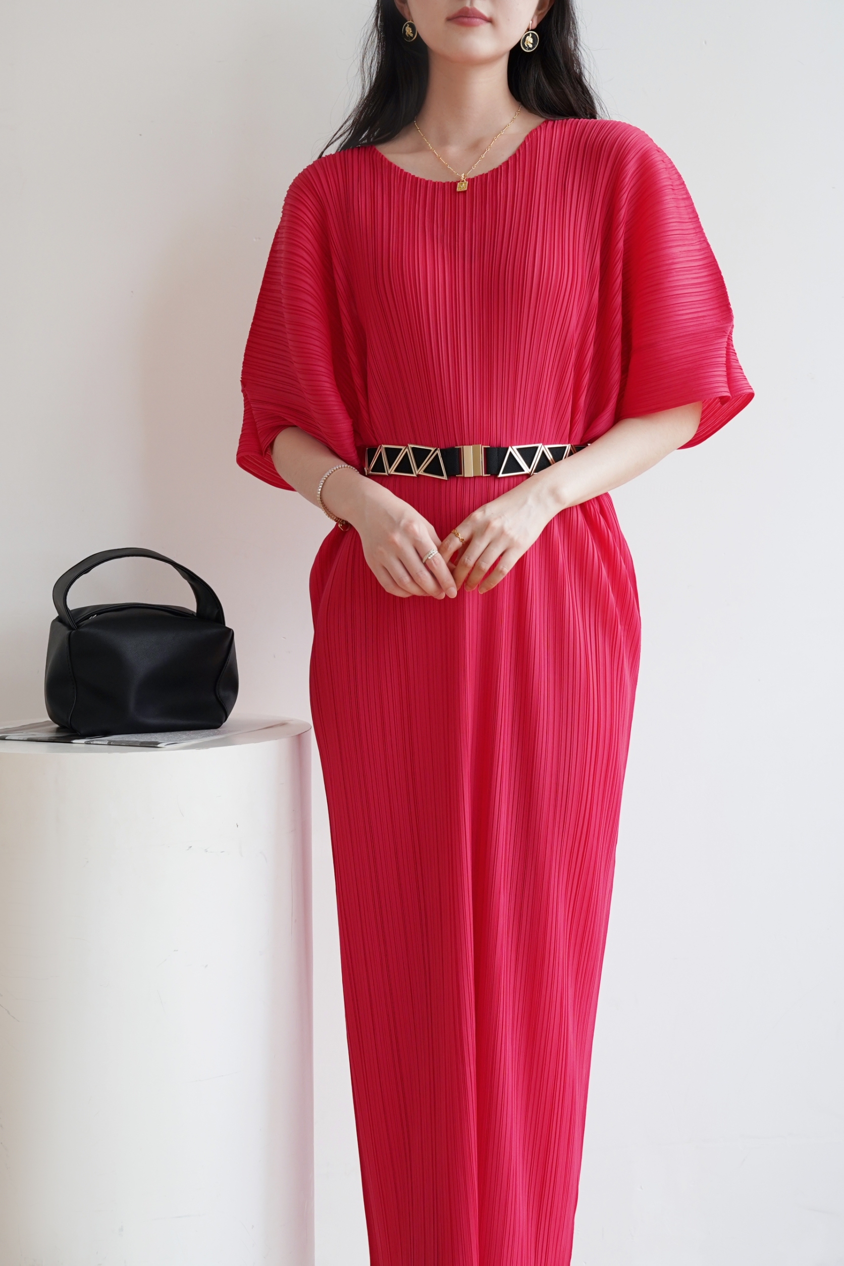 2MUAY รุ่น GJO1408 เดรสพลีทคุณภาพ SHORT SLEEVE V NECK PLEATED DRESS 10 สี FREE SIZE