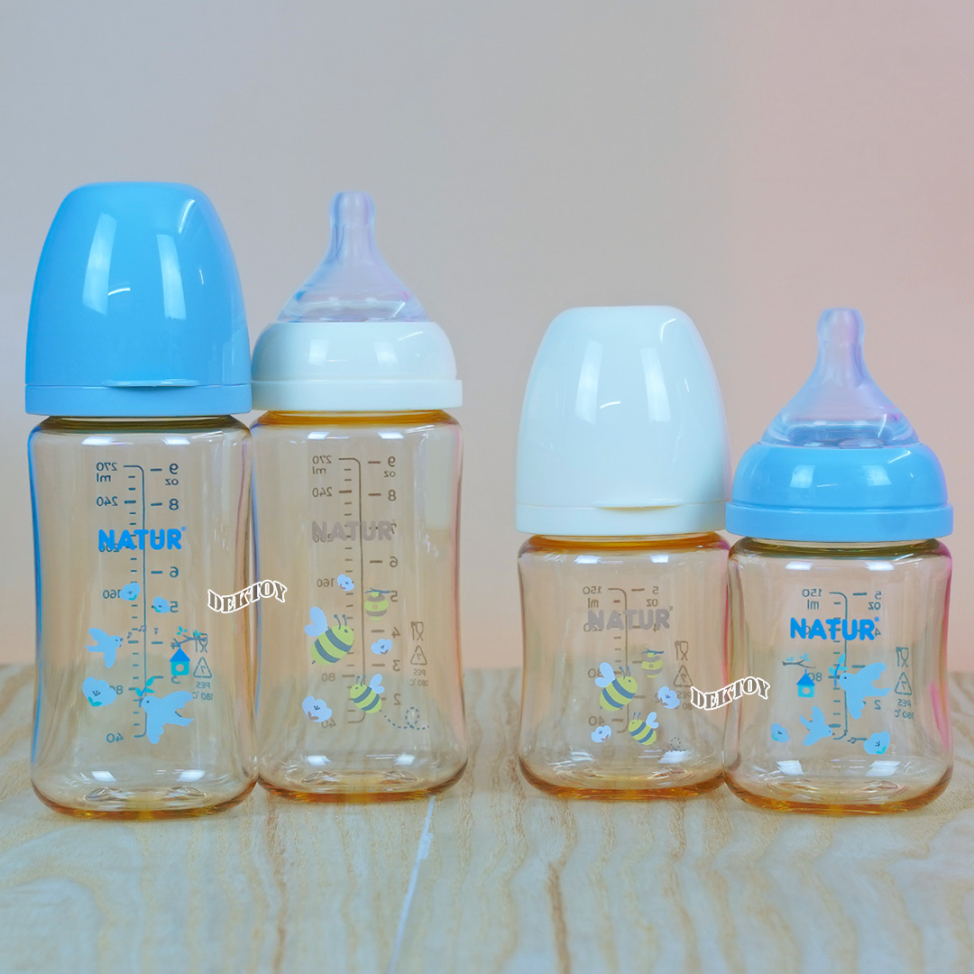 ขวดนมเนเจอร์ อินฟินิทสีชา PES Natur infinit ขวดนมคอกว้าง 5 และ 9 ออนซ์ แพ็ค2ขวด จุกนมไม่ดูดไม่ไหล 0-18 เดือน