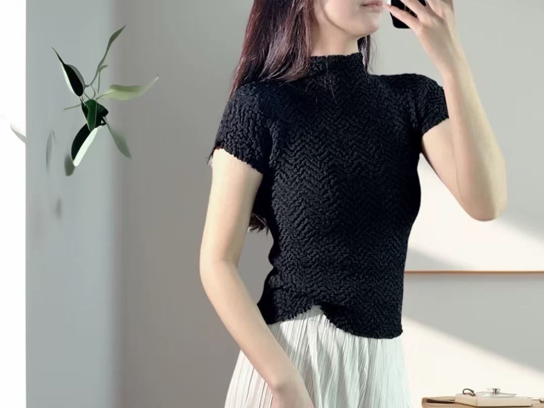 ปรับราคาลง20%!! 2MUAY GJO10308 เสื้ออัดพลีท HIGH NECK CRINKLE PLEATED TOP 6 สี FREE SIZE