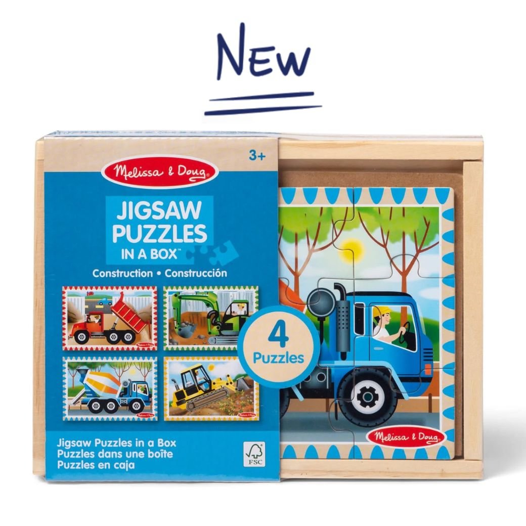 จิ๊กซอไม้12ชิ้นx4ลาย รุ่นรถก่อสร้าง Wooden Jigsaw Puzzles in a Box Construction Melissa & Doug