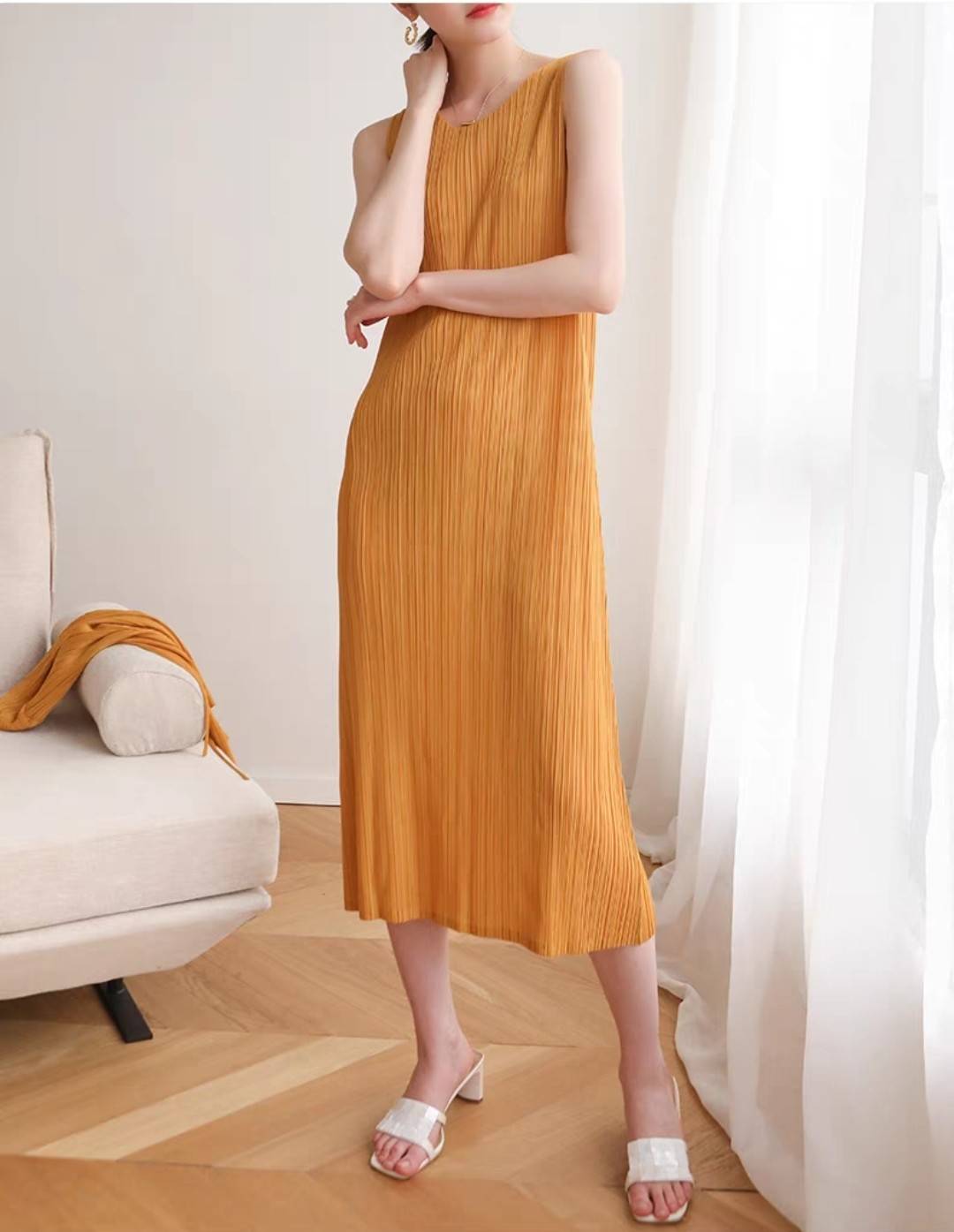 2MUAY BASIC รุ่น GJO7729 SLEEVELESS PLEATED DRESS เดรสผู้หญิง เดรสพลีทคุณภาพ 12สี
