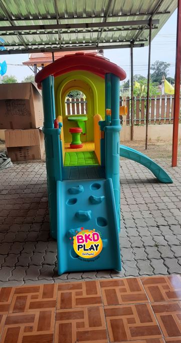 บ้านเด็กวินเทจ สีพาสเทล, สไลเดอร์พร้อมปีนป่าย บ้านสไลเดอร์ของเล่น บ้านน้อยสองชั้น กระดานลื่นพลาสติก,บ้านมีสไลเดอร์ , เครื่องเล่นสนาม พร้อมส่ง