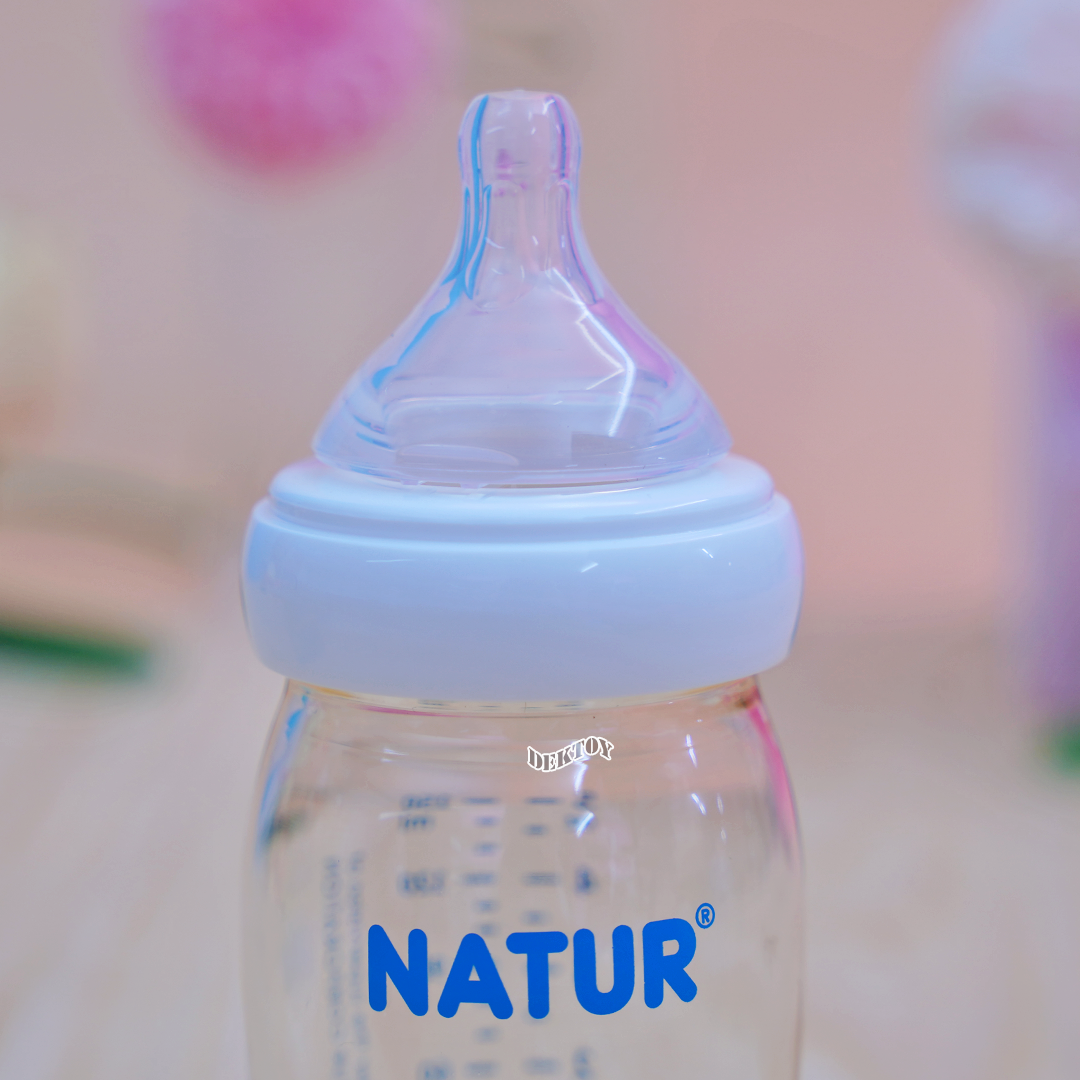 NEW-Natur เนเจอร์ ขวดนมเนเจอร์ไม่ดูด ไม่ไหล คอกว้างสมาร์ทไบโอมิมิคสีชาPES 5 ออนซ์