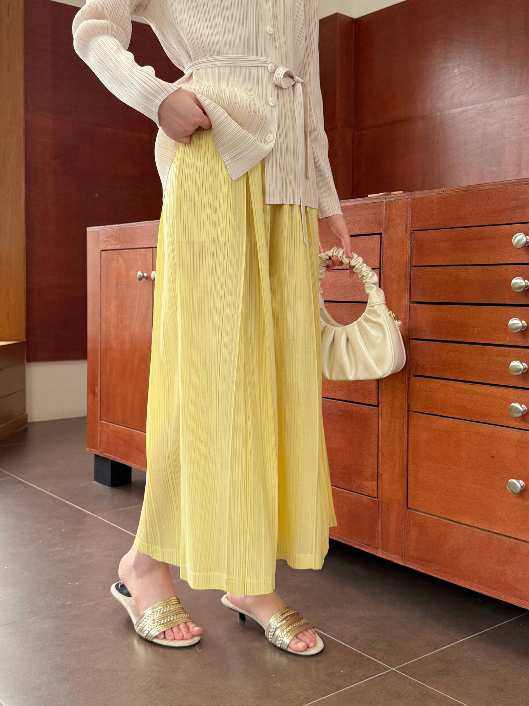 ยาว36นิ้ว! 2MUAY รุ่น GJO10237 กางเกงพลีทคุณภาพ FLOWY WIDE LEG PLEATED PANT 9 สี FREE SIZE