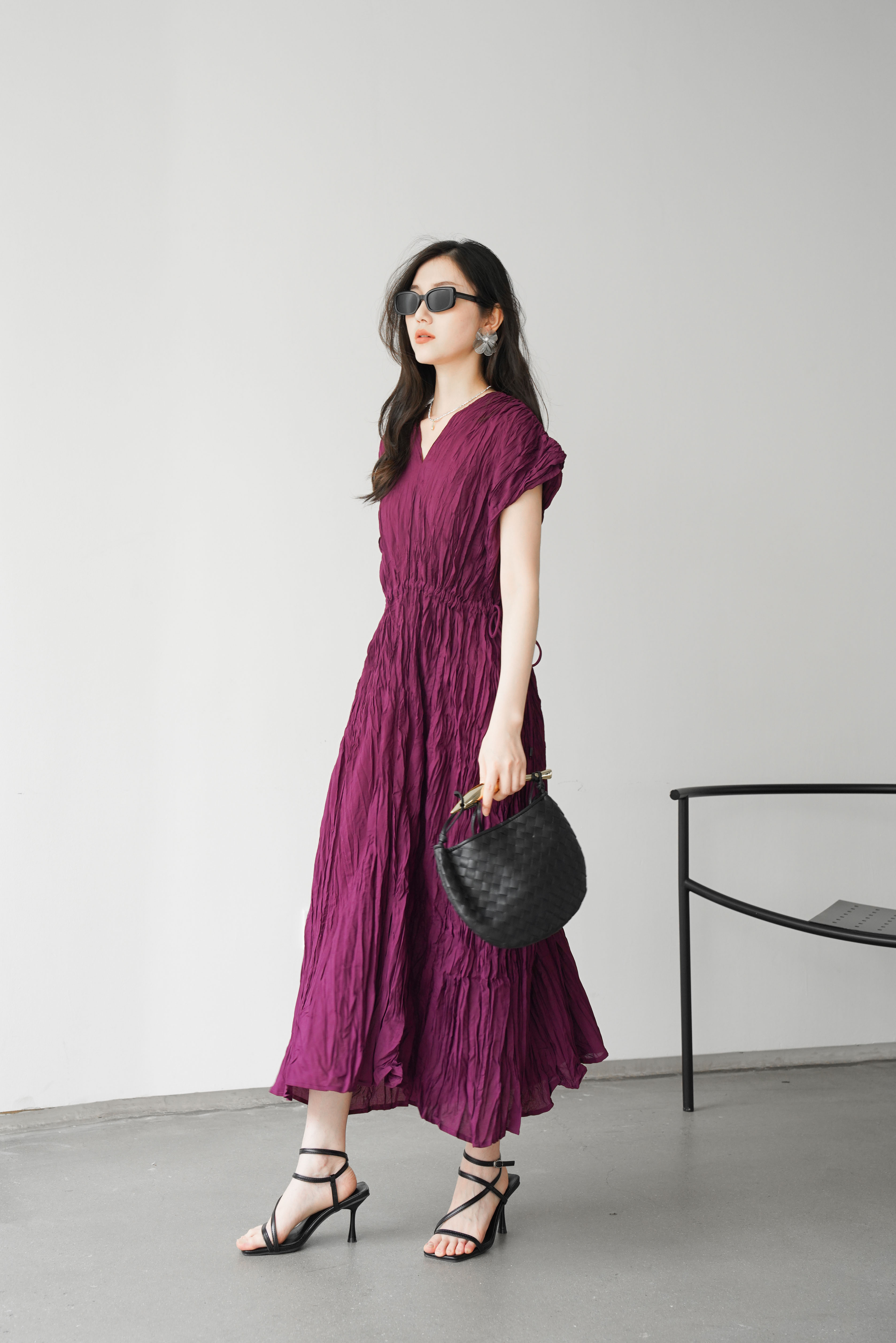 ปรับราคาลง20%!! 2MUAY รุ่น GJO3558 เดรสพลีทคุณภาพ V NECK WAIST TIE PLEATED DRESS 6 สี FREE SIZE