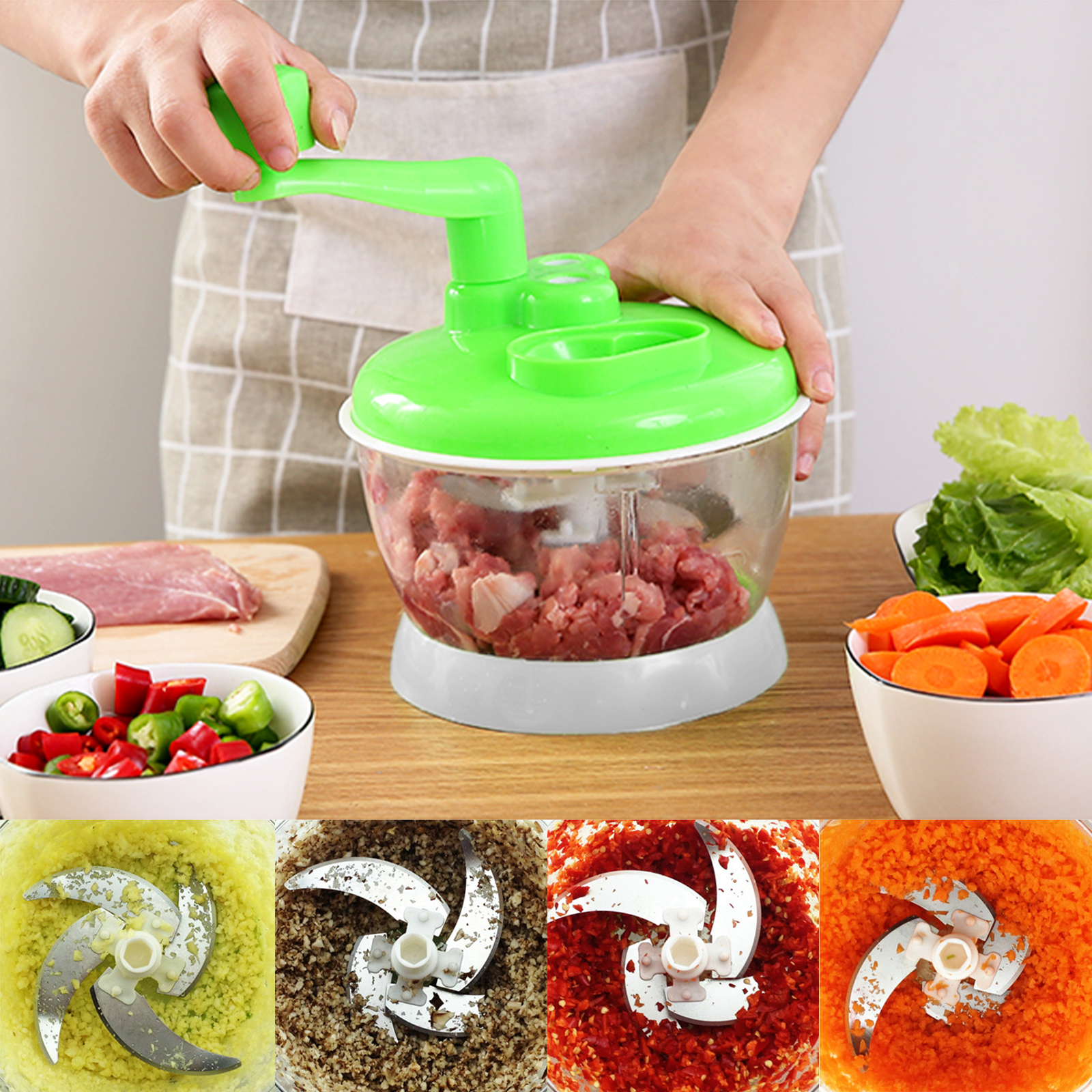 เครื่องบดหมุนมือ 1.5L ปรับความเร็วได้ 3ระดับ โถPPเกรดสำหรับอาหาร บดหมู ไก่ ปั่นพริก กระเทียม ไม่ใช้ไฟฟ้า เครื่องปั่นบดสับ