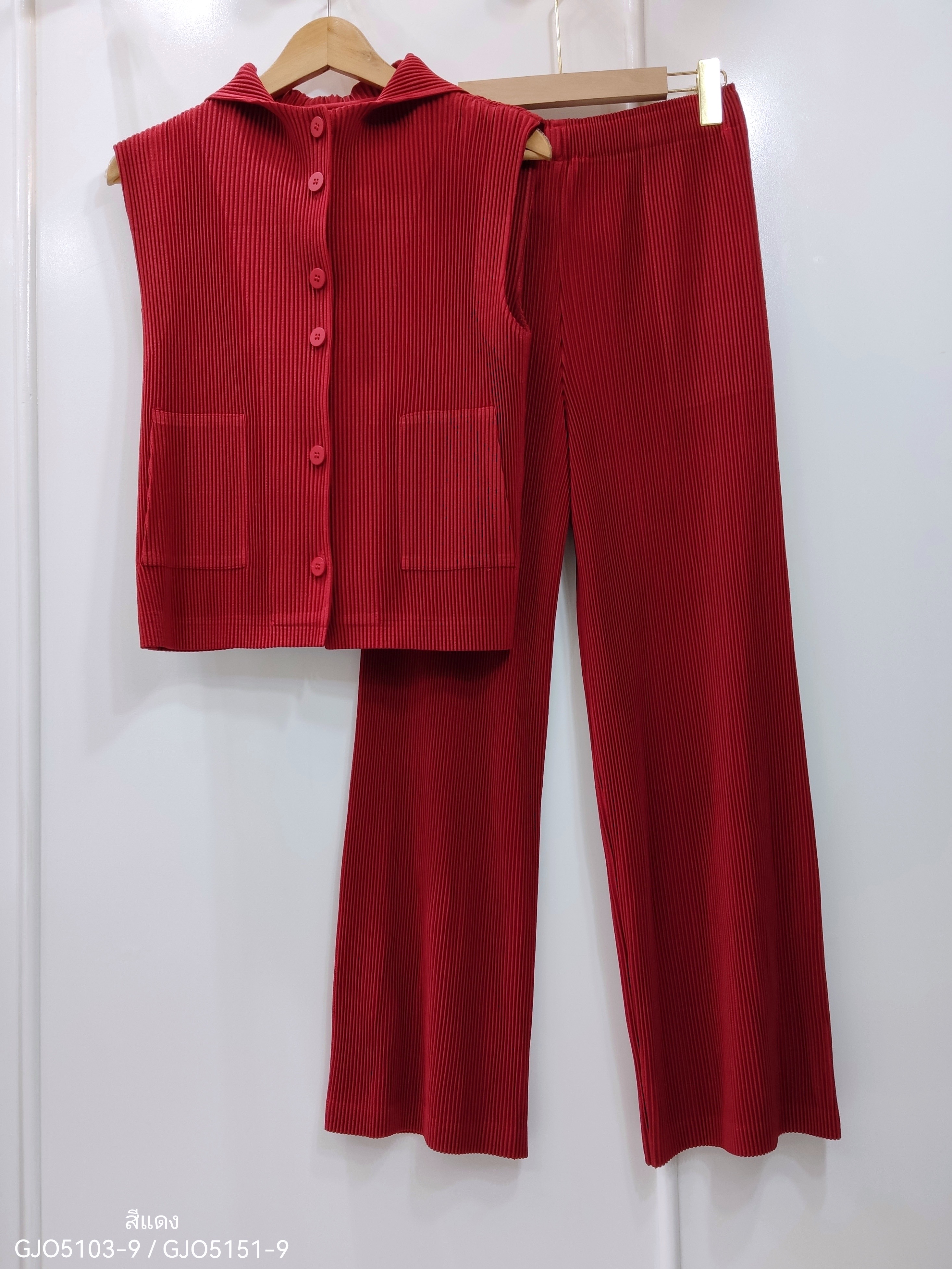 2MUAY รุ่น GJO5103-9 / GJO5151-9 เซ็ตพลีทคุณภาพ THICK SLEEVELESS HOODED TOP WITH PANT PLEATED SET 8สี FREE SIZE