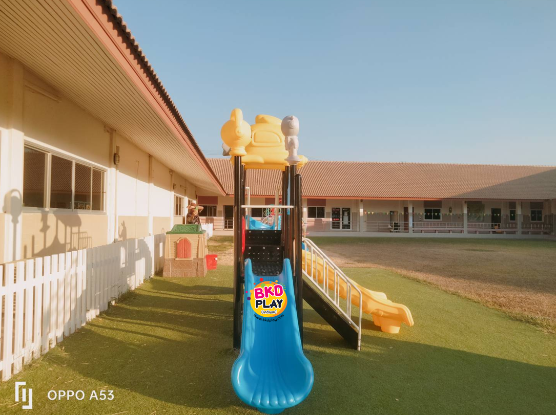 เครื่องเล่นสนามกลางแจ้ง,ชุดการ์ตูนท่องโลก สไลเดอร์ใหญ่, ของเล่น,ครุภัณฑ์สนามเด็กเล่น, สพฐ,โครงการโรงเรียนประชารัฐ ทำงบประมาณ70,000 บาท