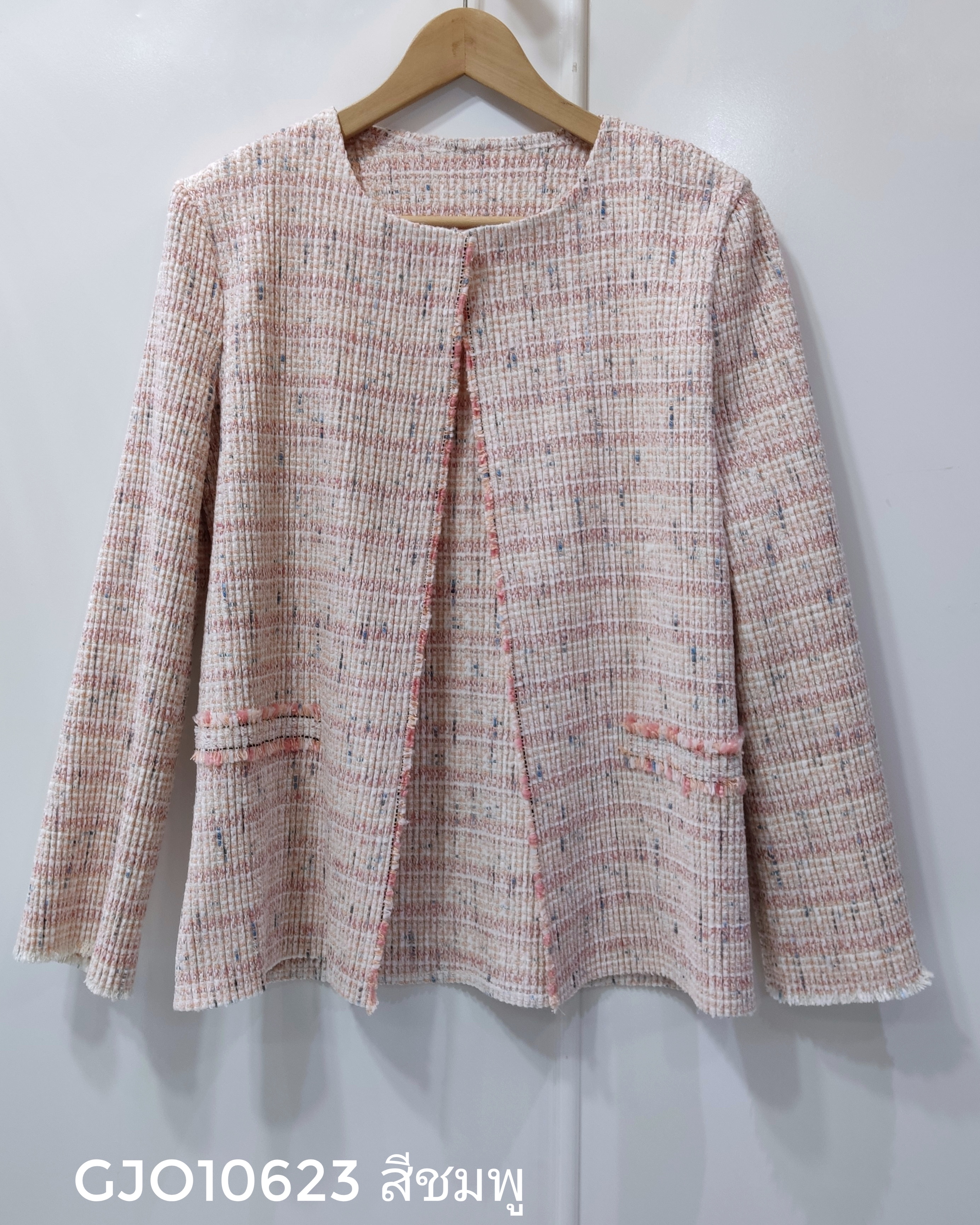 2MUAY รุ่น GJO10623 เสื้อคลุมอัดพลีท OPEN FRONT TWEED PLEATED JACKET/ CARDIGAN 3 สี FREE SIZE