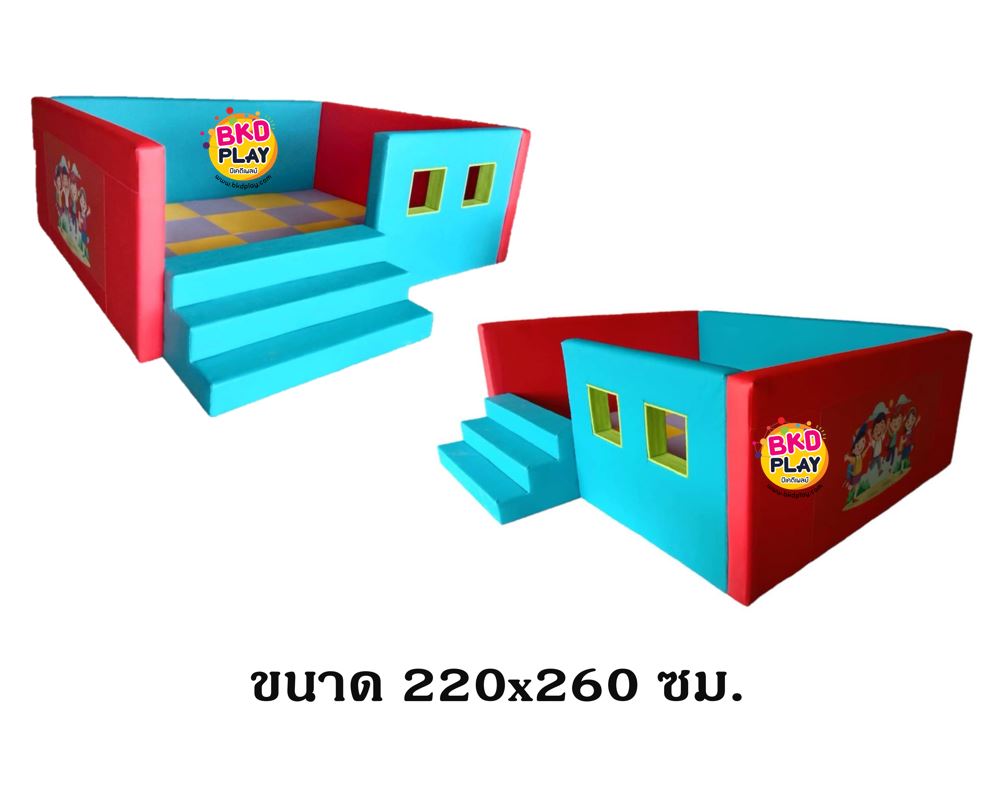 ห้องบอลมีหน้าต่างพร้อมบันได, บ่อบอลเด็ก, คอกกั้นเด็ก ,เบาะหนังนุ่มนิ่ม softplay, indoor playground kidszone สวนสนุกในร่ม รับสั่งทำ บ่อบอล ห้องบอล ตามขนาด