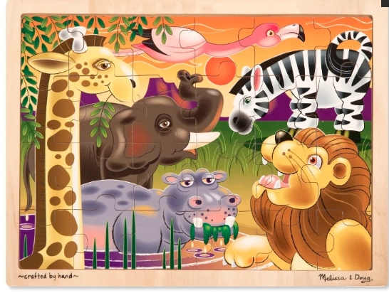 จิ๊กซอ 24 ชิ้น รุ่นป่าอาฟริกา ส่งเสริมให้รู้จักคิดและมีสมาธิ Wooden Jigsaw 24 pc Puzzle - Africa รุ่น Melissa&Doug, ของเล่นเสริมพัฒนาการ, ของเล่น