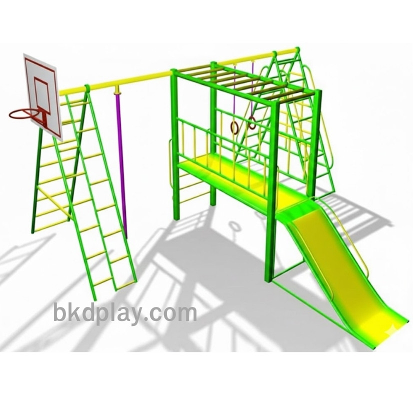 อุปกรณ์ปีนป่าย+สไลเดอร์+แป้นบาสเครื่องเล่นสนาม กลางแจ้ง เหล็ก ,บาร์โหน ตั้งพื้น ,ปีนป่าย,ของเล่นสั่งผลิต 10-20 วัน ขนาด400x520x220 ซม.