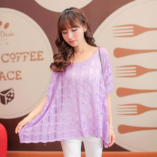[SALE] เสื้อไหมพรมนิ่มถักซีทรู ทรงปล่อย-11170