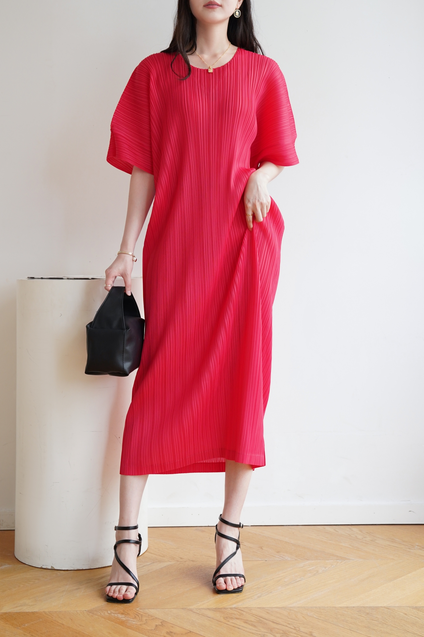 2MUAY รุ่น GJO1408 เดรสพลีทคุณภาพ SHORT SLEEVE V NECK PLEATED DRESS 10 สี FREE SIZE