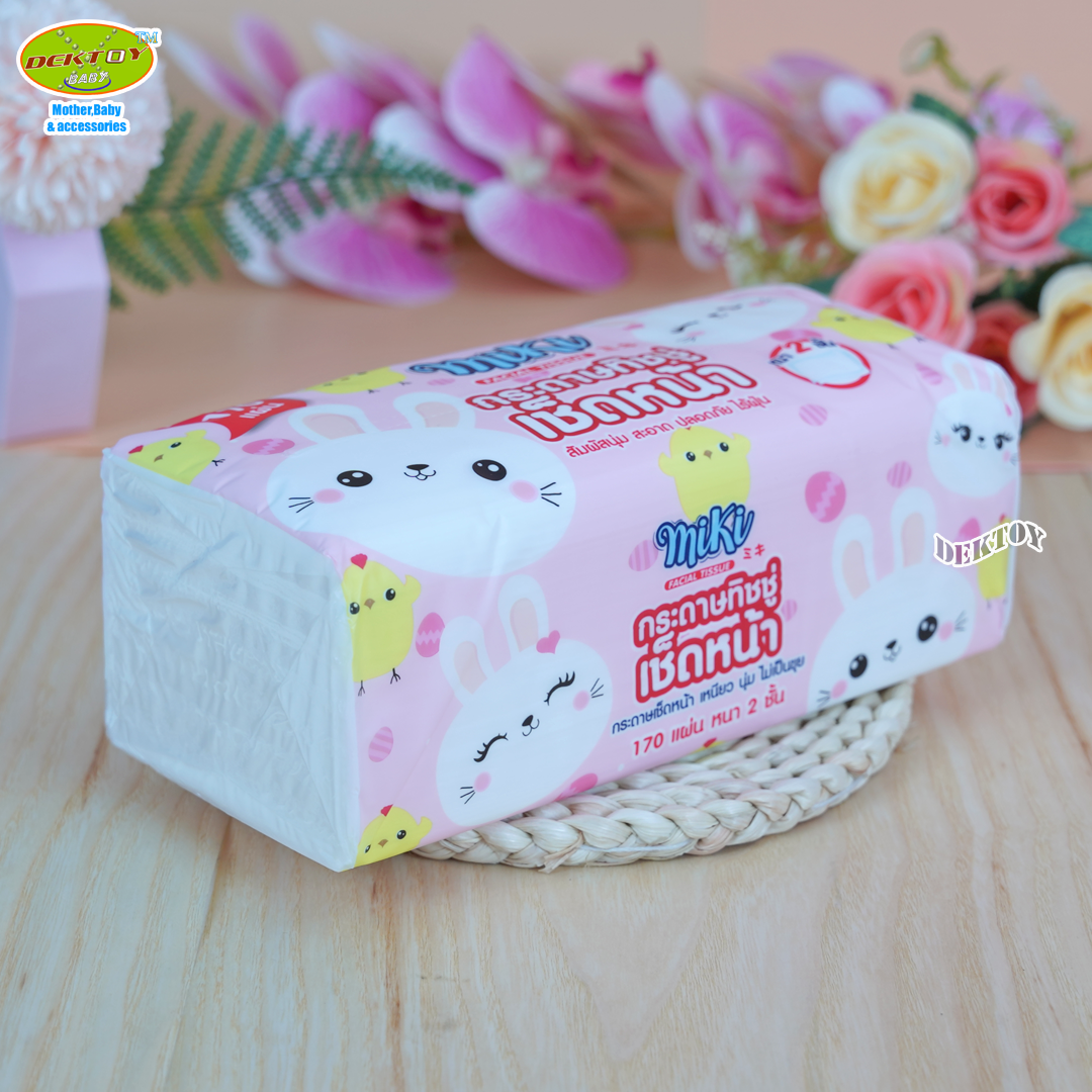 MIki กระดาษทิชชู่เช็ดหน้า หนา 2 ชั้น 170 แผ่น 5 ห่อ
