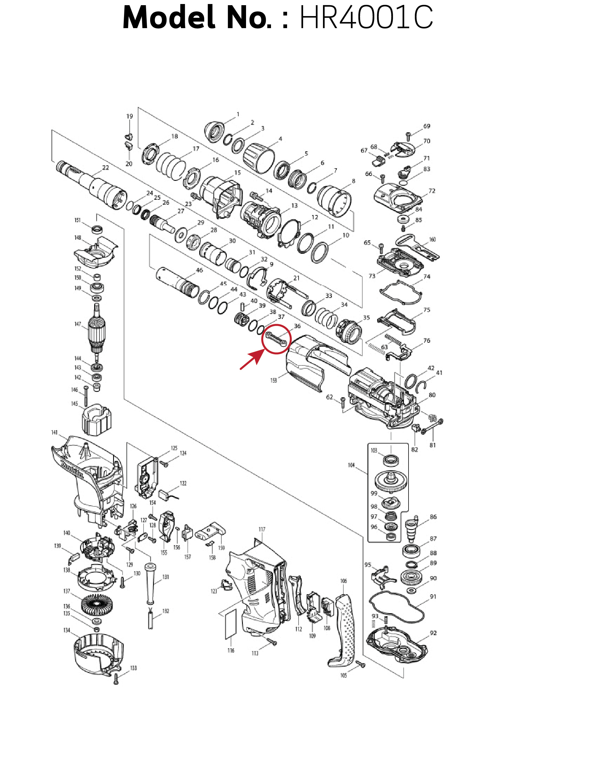 ก้านสูบ (แท้) สว่านเจาะกระแทกโรตารี่ Makita มากีต้า รุ่น HR4001C #36, HR4011C #36 (419005-3) (อะไหล่แท้ 100%) CONNECTING ROD
