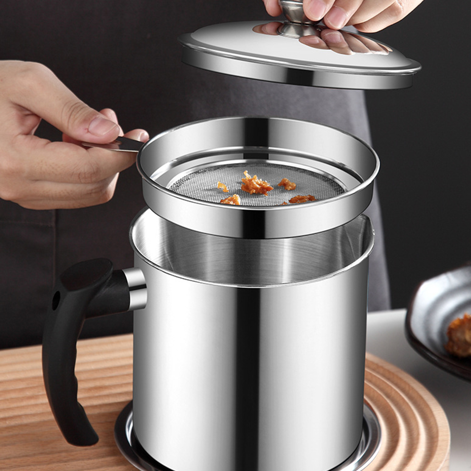 🔥Sale ลดราคา🔥 หม้อเก็บน้ำมัน สแตนเลส304 มีกรองในตัว ถาดรองน้ำมัน เกรดคุณภาพ ทนความร้อนสูง ไม่มีสารตกค้าง