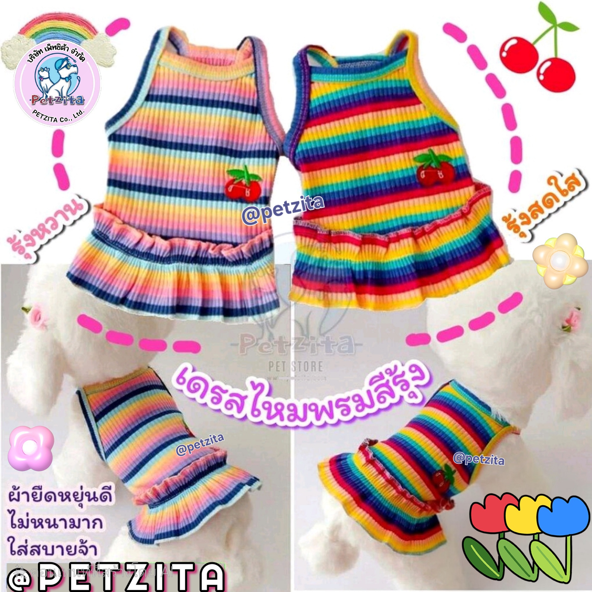 🇹🇭พร้อมส่ง🇹🇭 🌈🌈🌈 เดรสไหมพรมสีรุ้ง สุดน่ารัก สุนัข หมา แมว