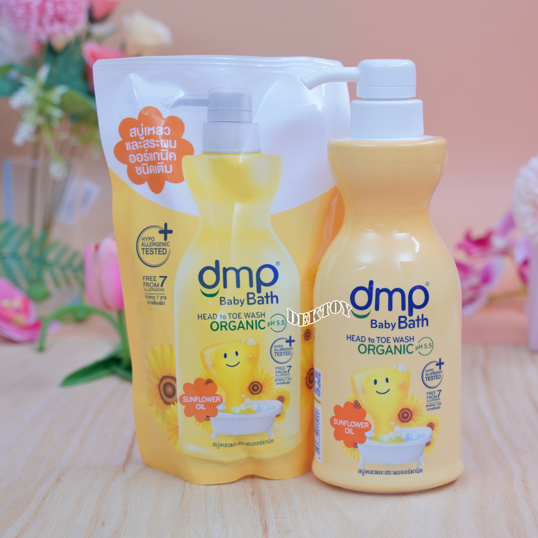 DMP สบู่เหลวออร์แกนิค ซันฟลาวเวอร์ ออยล์ เหลือง ผิวชุ่มชื่น สมดุลแก่ผิวบอบบาง 480 + 250 มล. หัวปั๊ม+ถุง