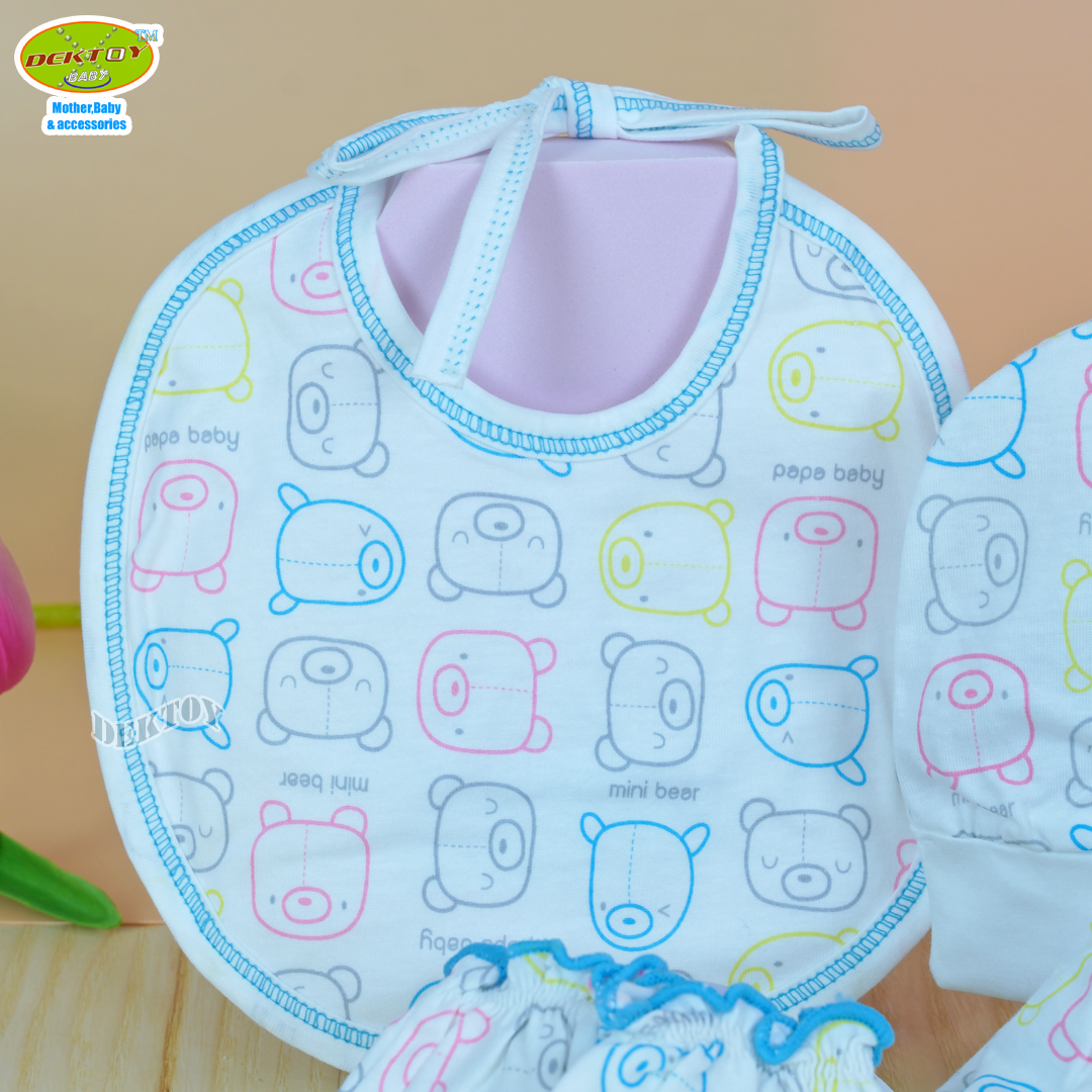 Papa ปาป้าเซ็ท4ชิ้น ถุงมือ+ถุงเท้า+หมวก+ผ้ากันเปื้อน เด็กแรกเกิด โทนเด็กชาย