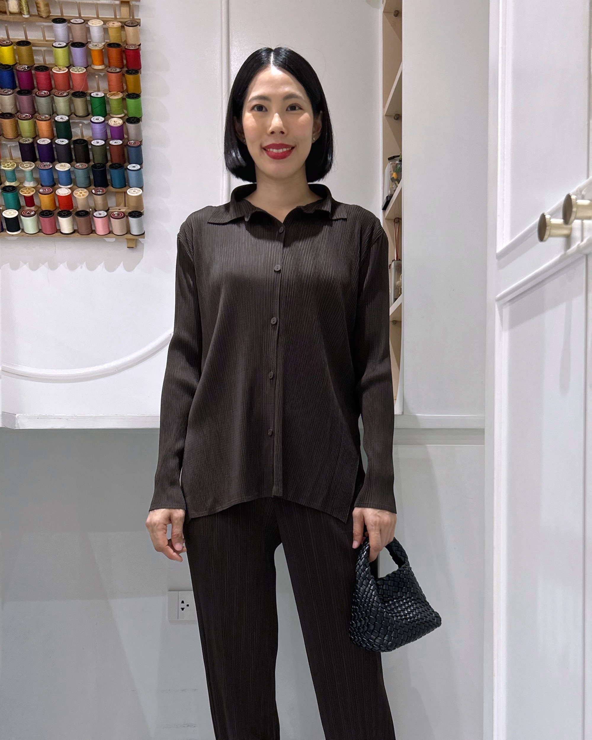 2MUAY รุ่น GJO10719 เสื้ออัดพลีท LONG SLEEVE SHIRT COLLAR PLEATED TOP 7 สี FREE SIZE