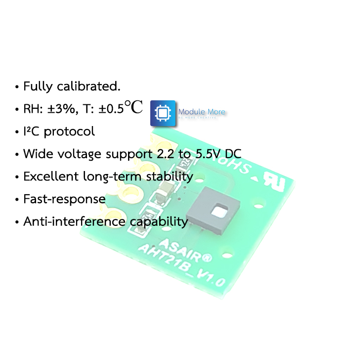 เซนเซอร์วัดอุณหภูมิและความชื้น AHT21 ความแม่นยำสูง แบบ I2C AHT21 High Precision Digital Temperature and Humidity Sensor Measurement Module I2C Communication Replace SHT20 FOr Arduino