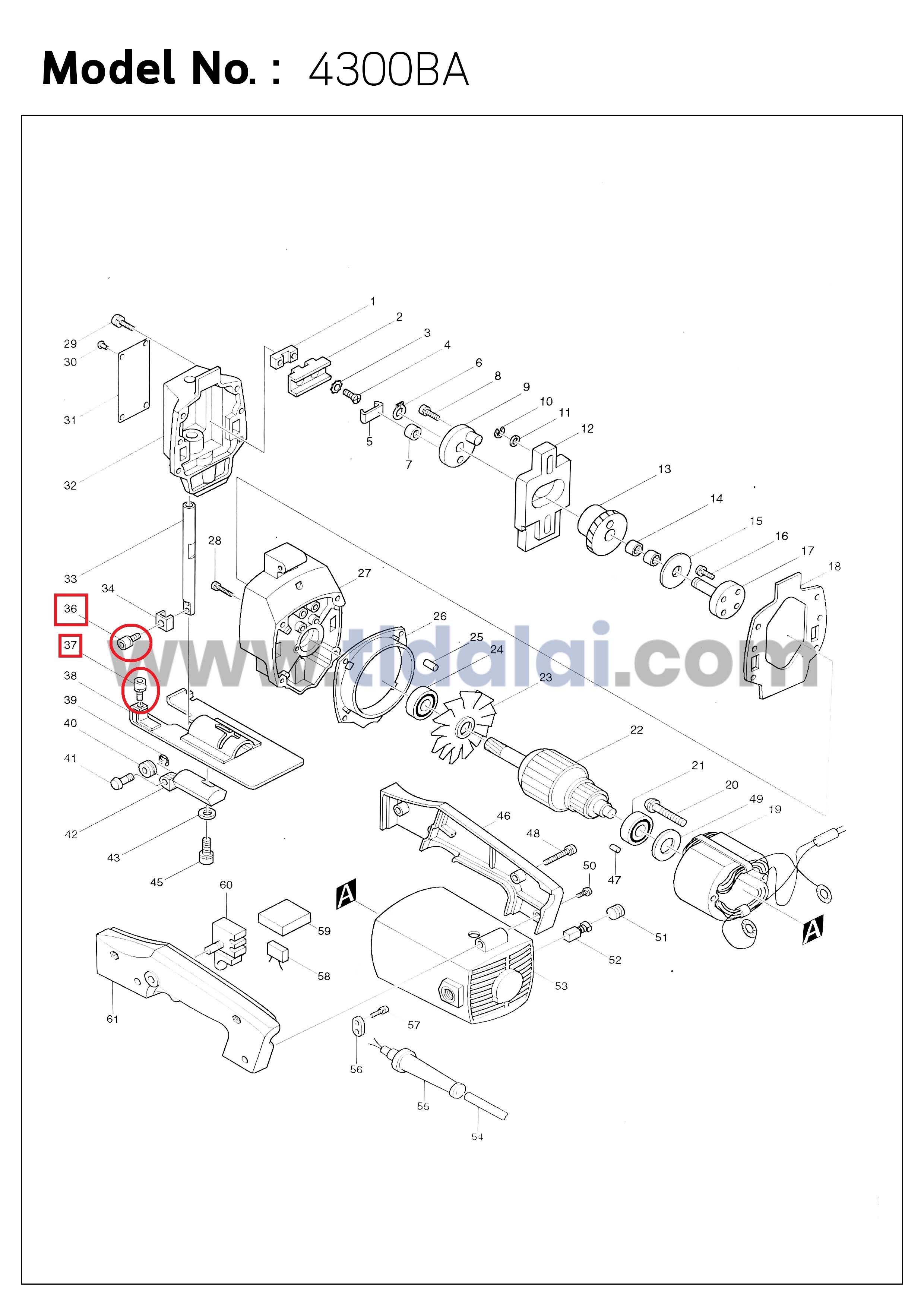 น็อตประกับใบ เลื่อยจิ๊กซอว์ Makita มากีต้า รุ่น 4300BA, 4300BV (ลักษณะน็อตเป็นหัวหกเหลี่ยม มาพร้อมแหวน)