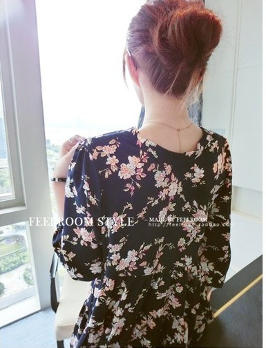 เดรสแฟชั่นเกาหลี ผ้านิ่มพิมพ์ลายดอกตามแบบ