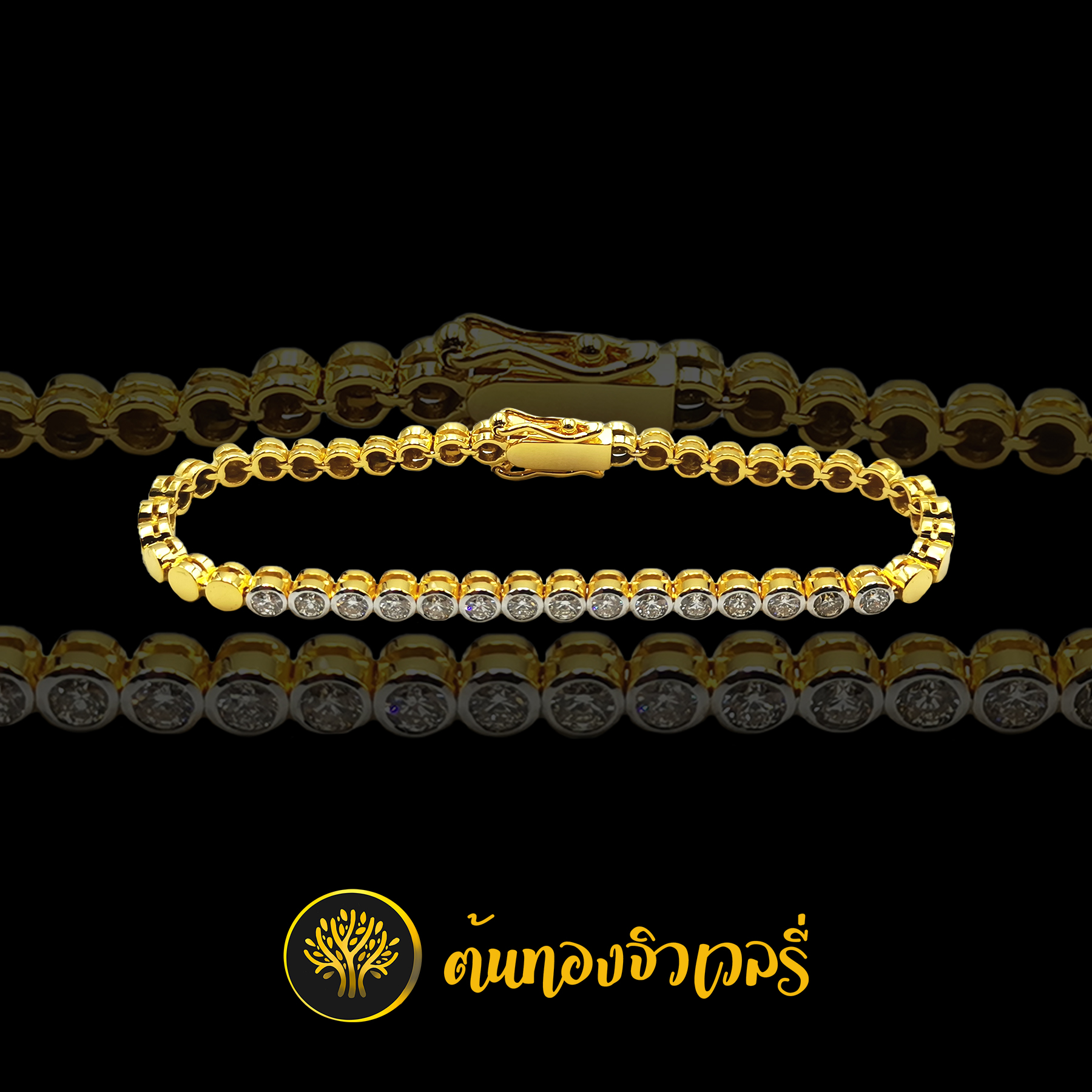 กำไลข้อมือทอง ฝังเพชรแถวสวยๆ งานเนี๊ยบๆเนียนๆเลย