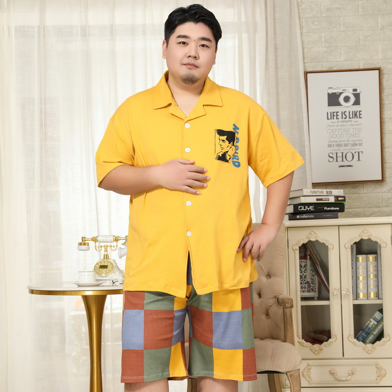 ชุดนอนผู้ชายอ้วน ไซส์ใหญ่ สีเหลือง กางเกงลายตาราง Colorful