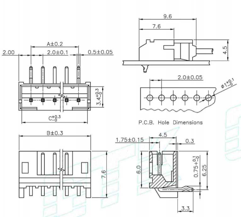 หัวต่อตัวผู้ แบบ 3 Pin วางตั้งฉาก JST pitch 2.00mm 3 Pin